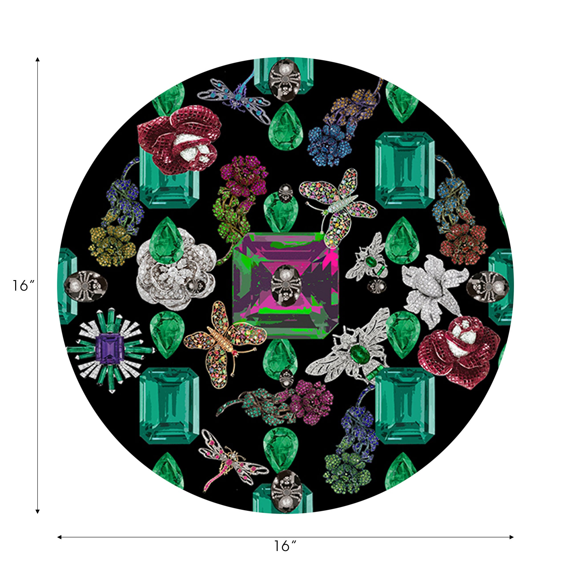 Jewel Box Emeralds Black Vegan Leather Round Pebble Placemat
