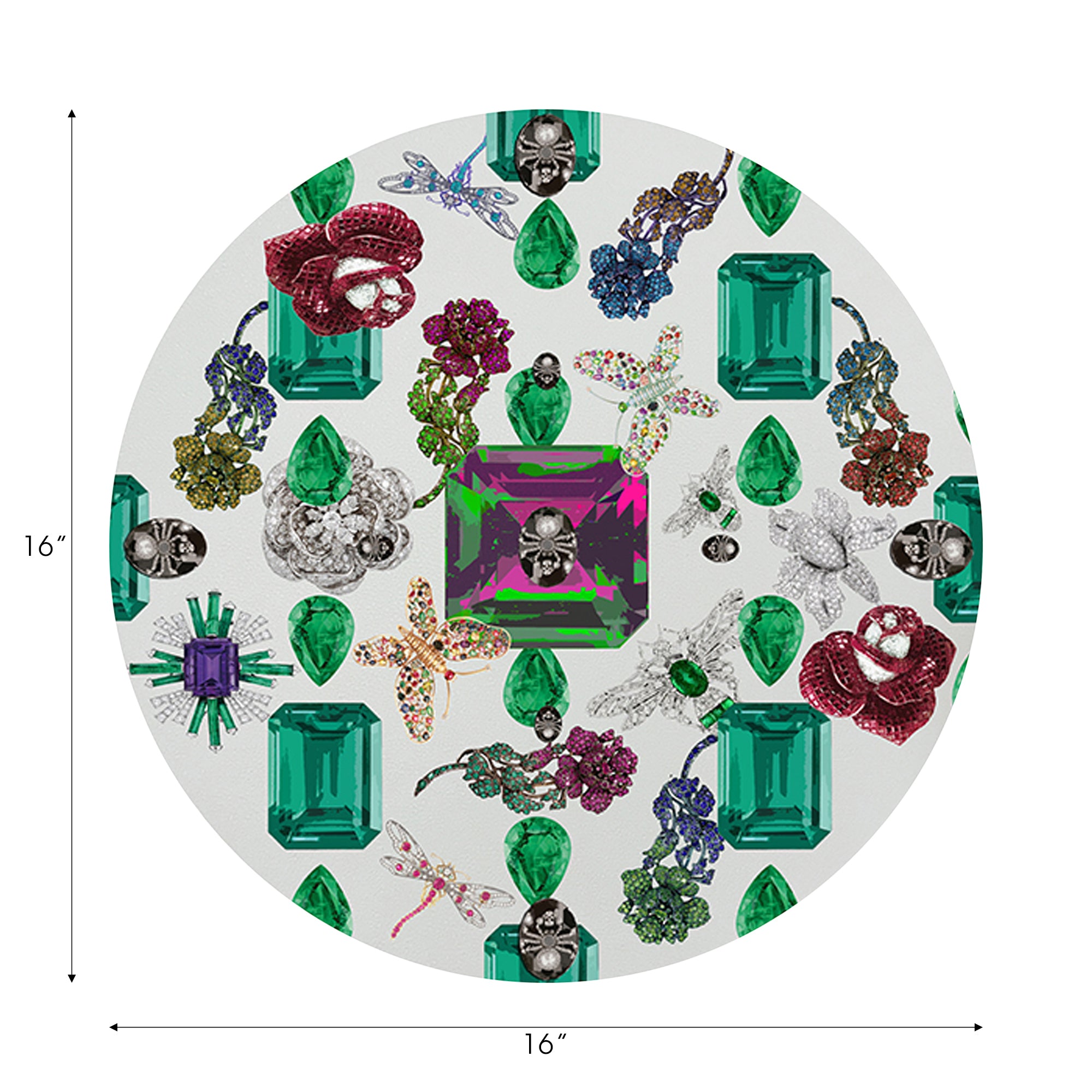 Jewel Box Emeralds Tischset, rund, 40,6 cm, Weiß, Kieselsteine, 4er-Set