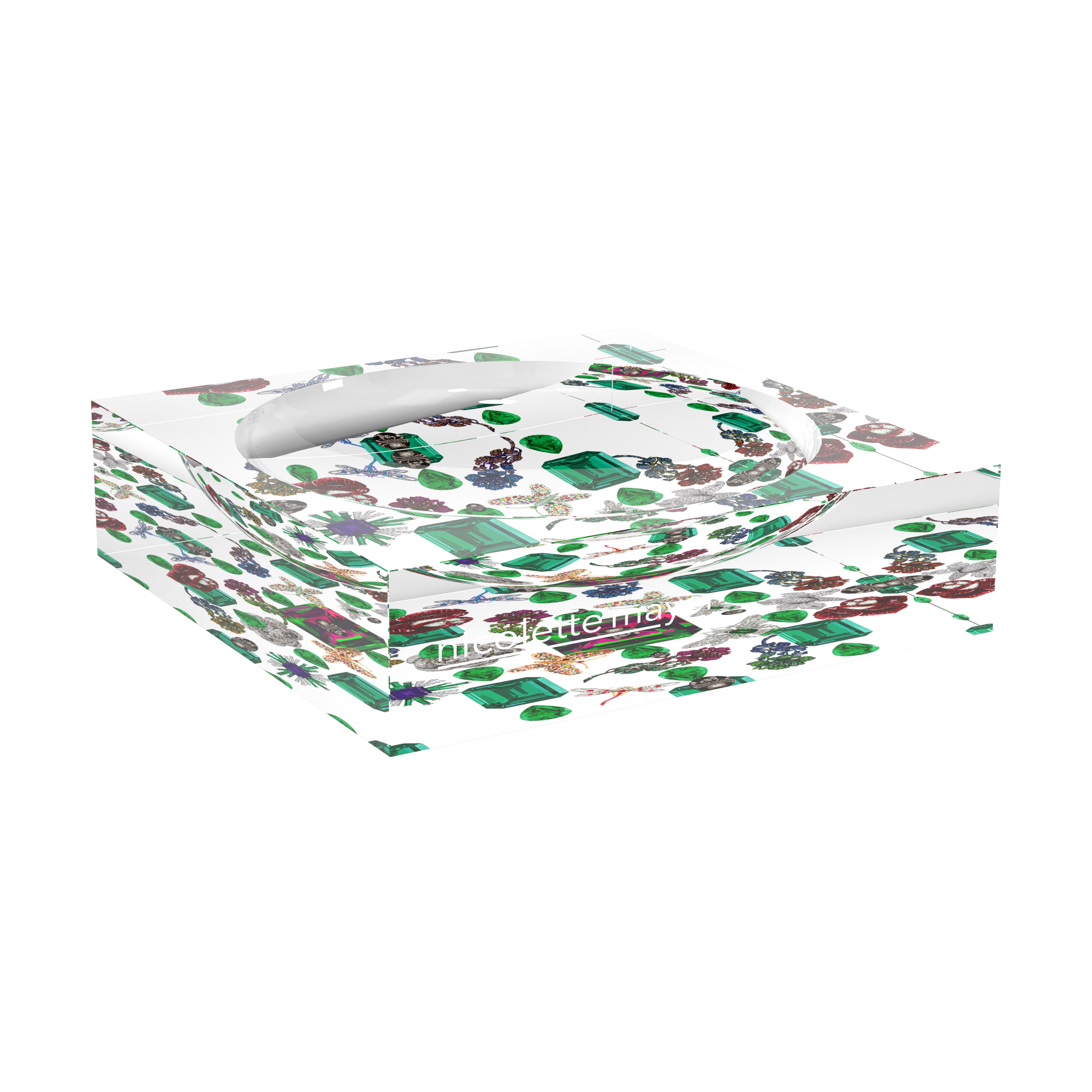 Jewel Box Emeralds White Acrylic Candy Catchall Dish - nicolettemayer.com