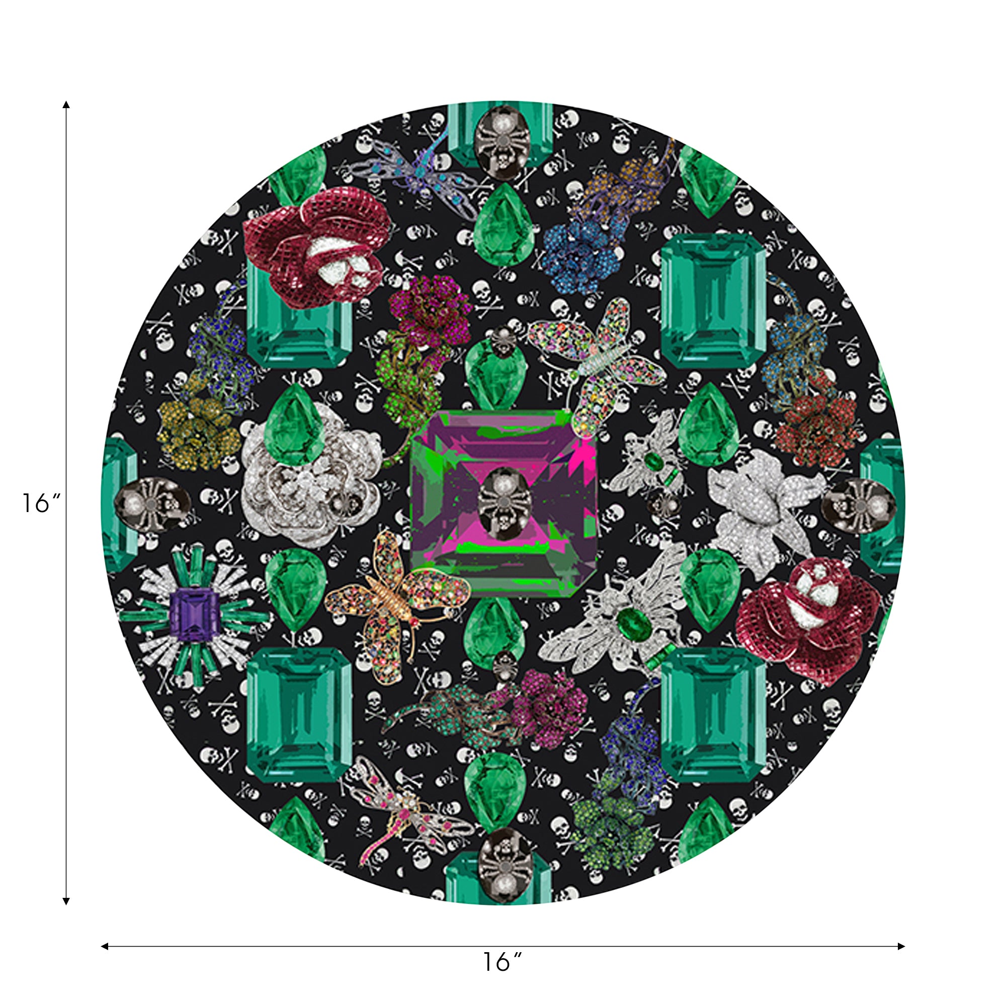 Jewel Box Emeralds Skulls Vegan Leather Round Pebble Placemat