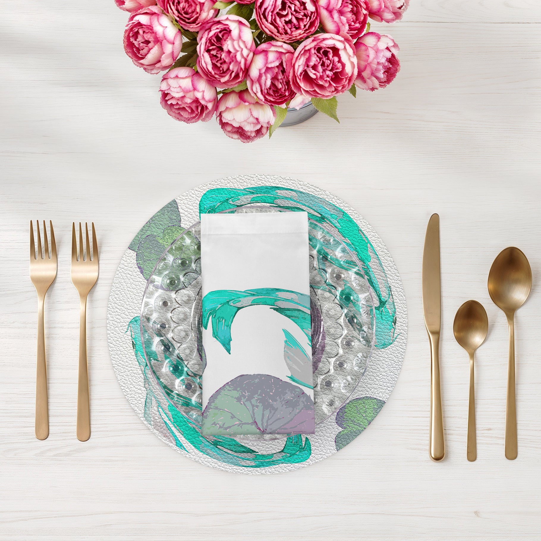 Koi Turquoise Cotton Sateen Dinner Napkins - nicolettemayer.com