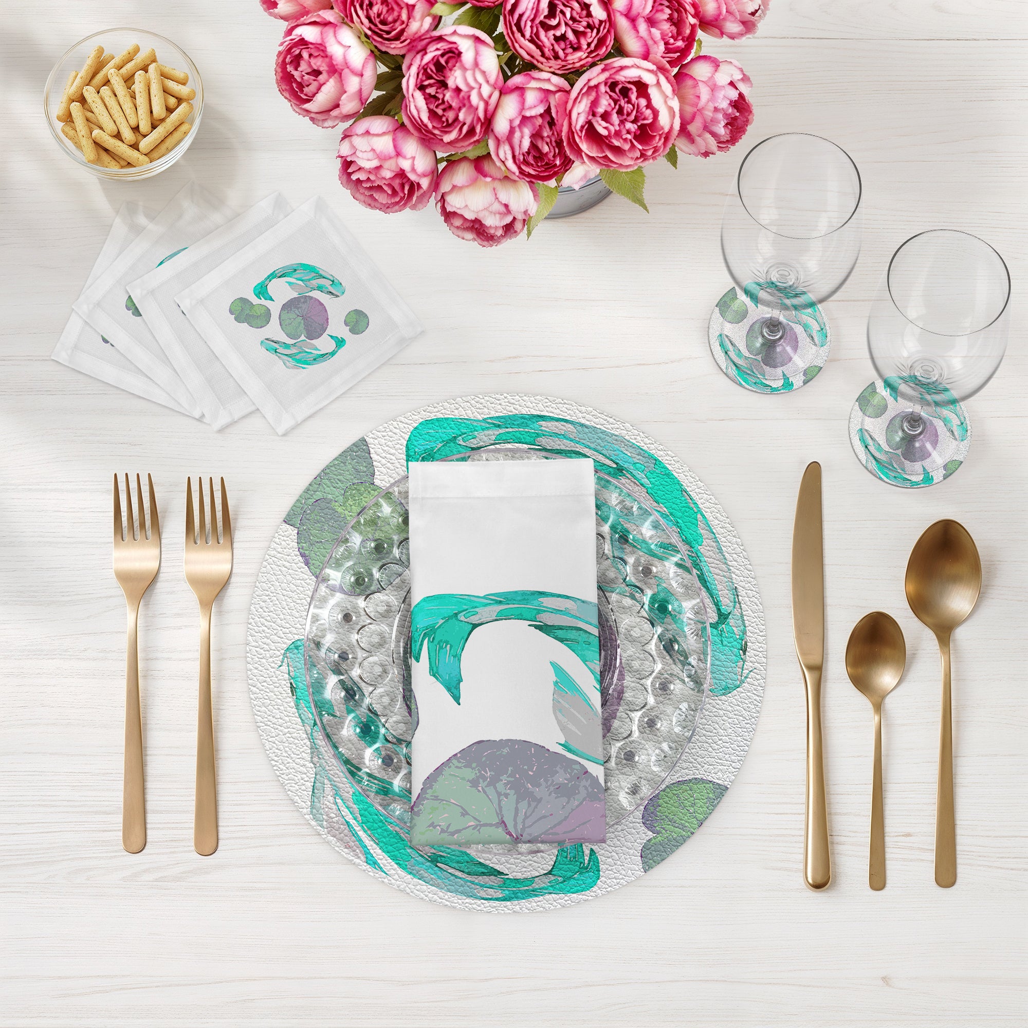 Koi Turquoise 6" Cocktail Napkins- nicolettemayer.com