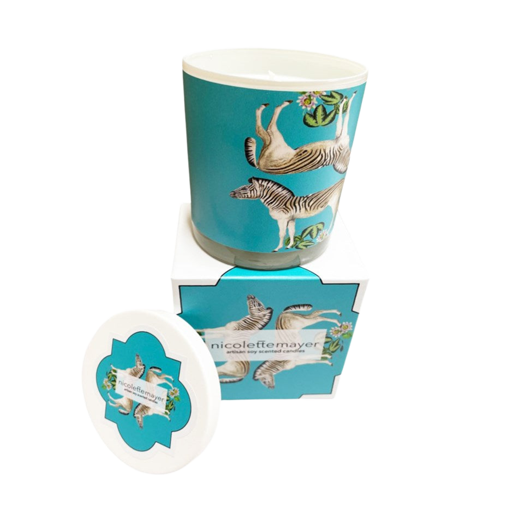Zebra Seeing Double Teal Candle - nicolettemayer.com