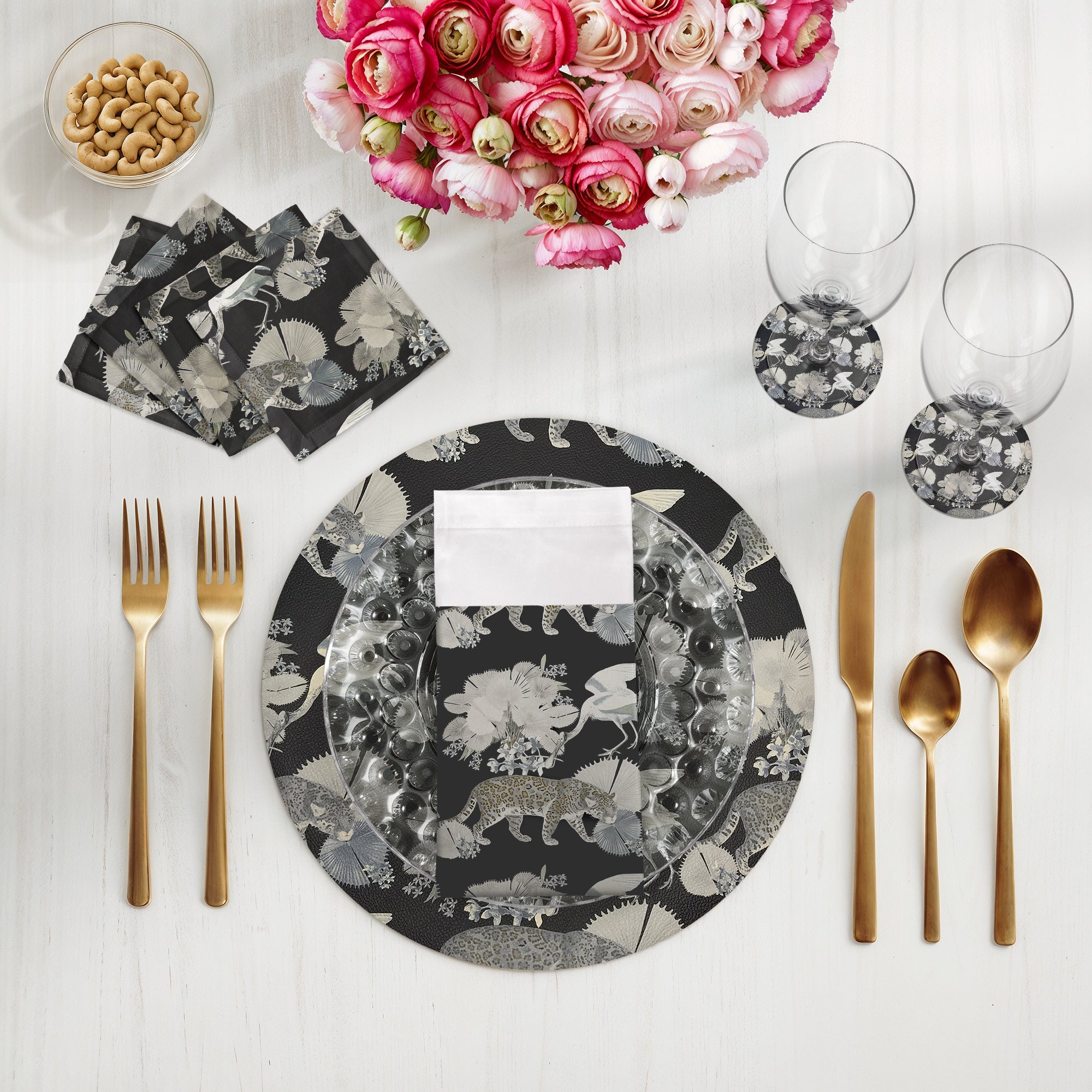 Leopard Walk Black 16" Round Pebble Placemats, Set of 4 - nicolettemayer.com