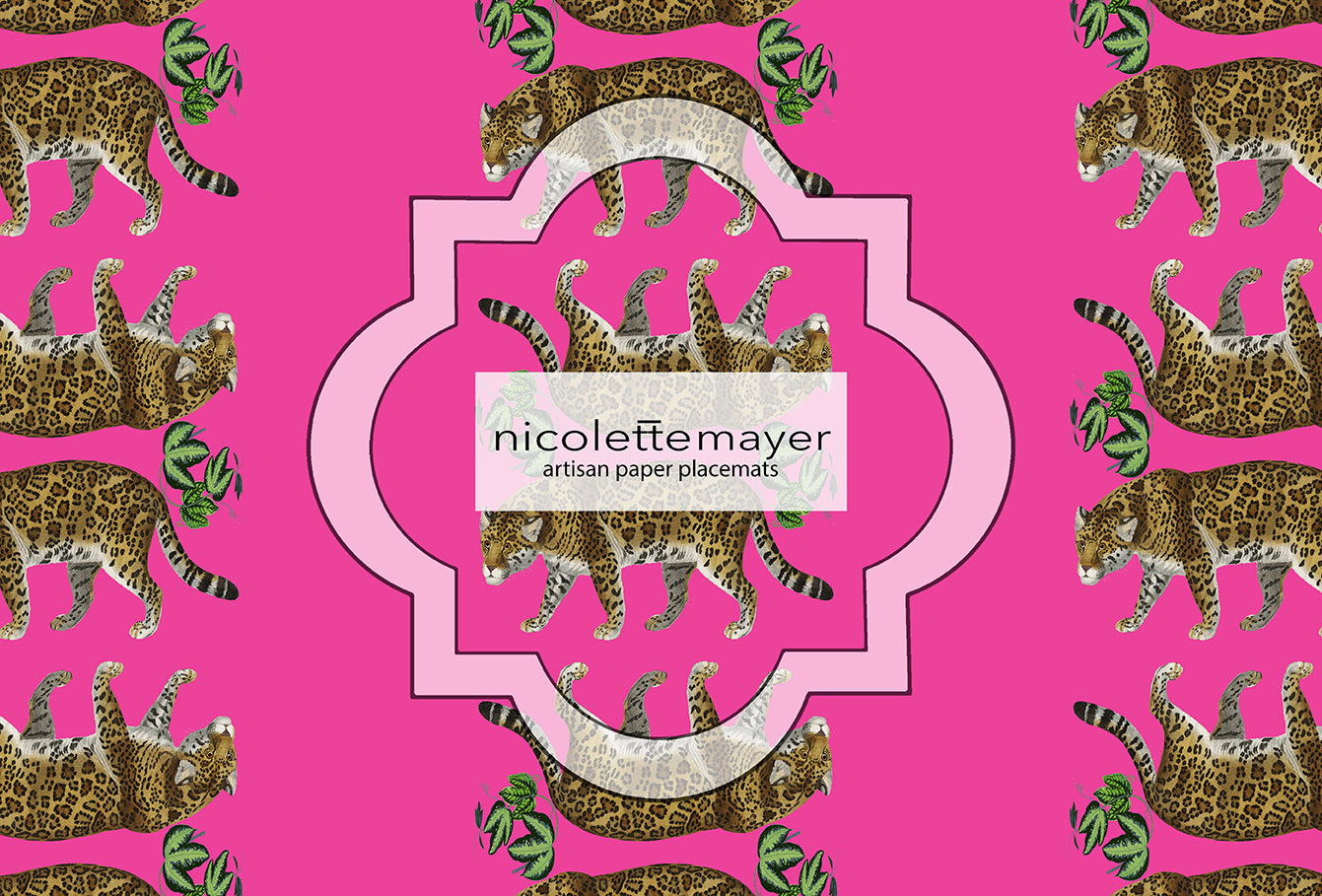 Leopard Seeing Double Hot Pink Paper Placemat Pad, One Set Of 24