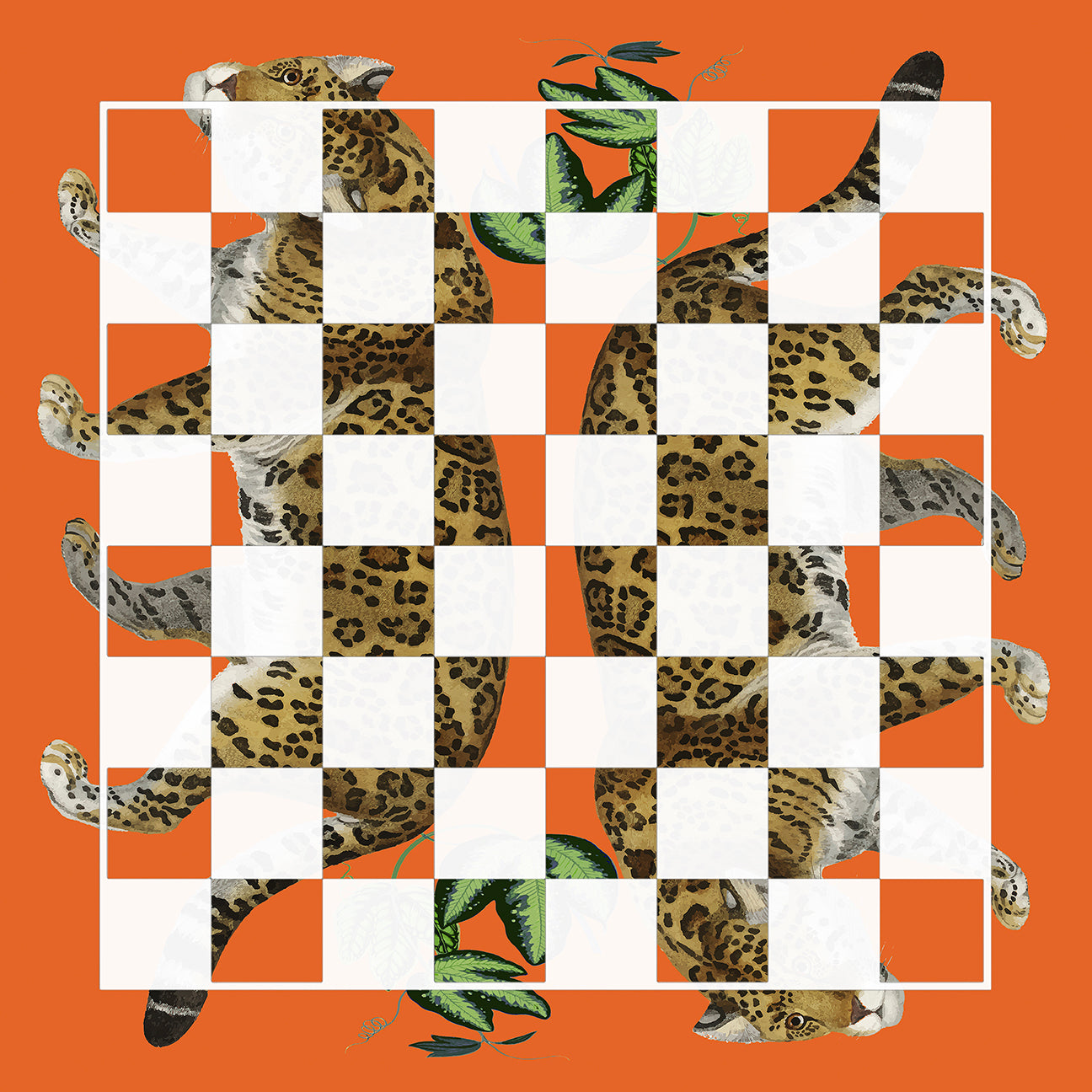 Leopard Seeing Double Orange Acrylic Chess