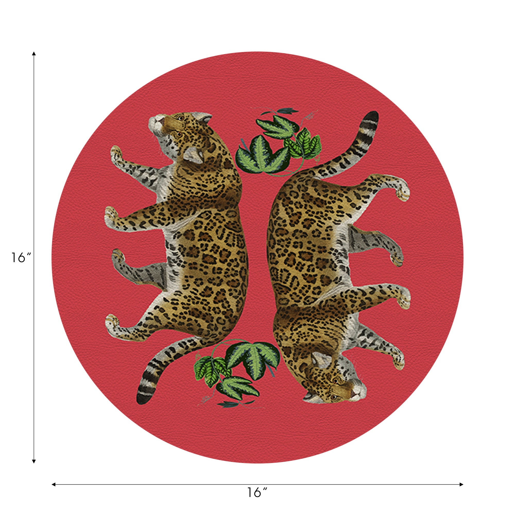 Leopard Seeing Double Crimson Vegan Leather Round Pebble Placemat