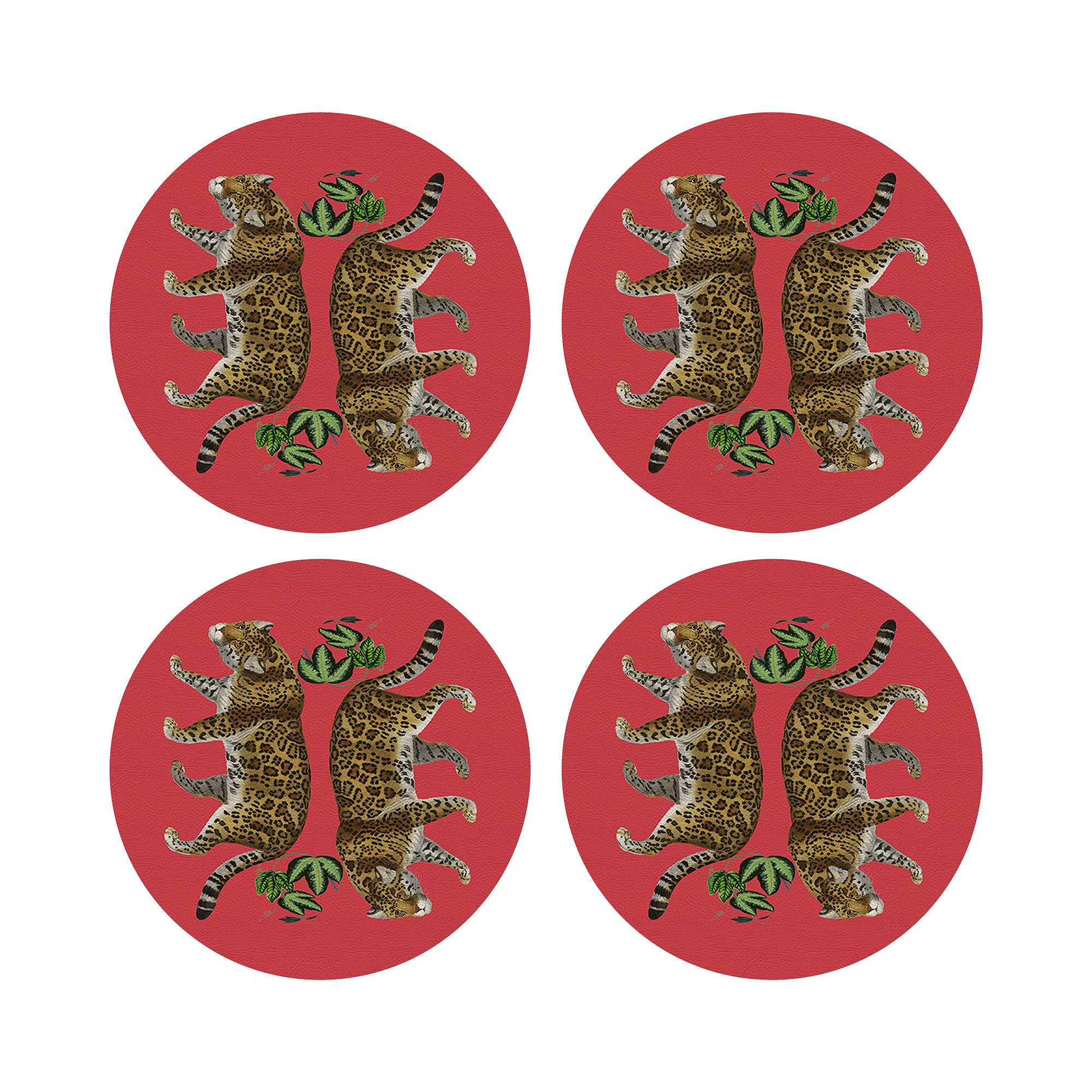 Leopard Seeing Double Crimson 16" Round Pebble Placemats, Set of 4 - nicolettemayer.com