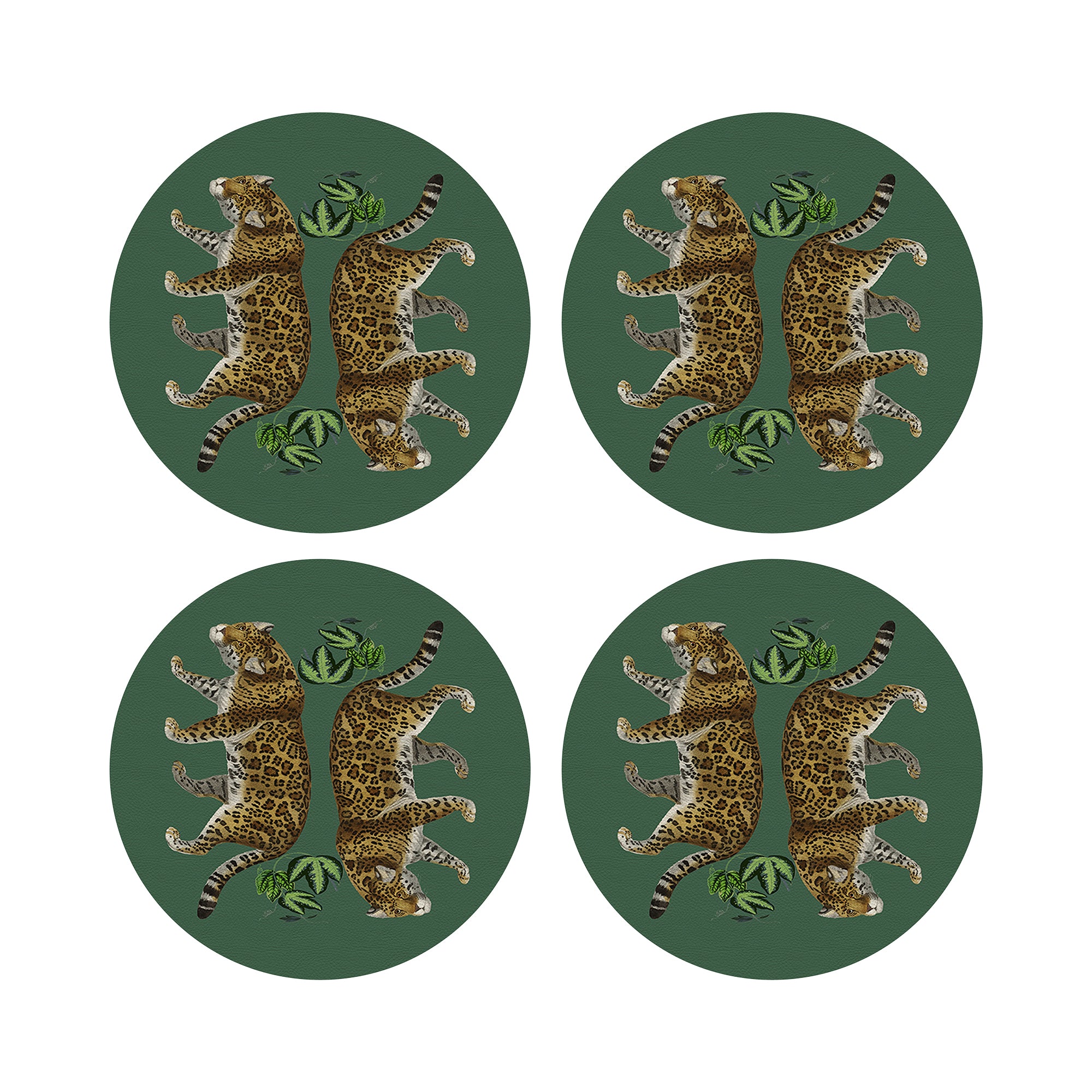 Leopard Seeing Double Evergreen 16" Round Pebble Placemats, Set of 4 - nicolettemayer.com