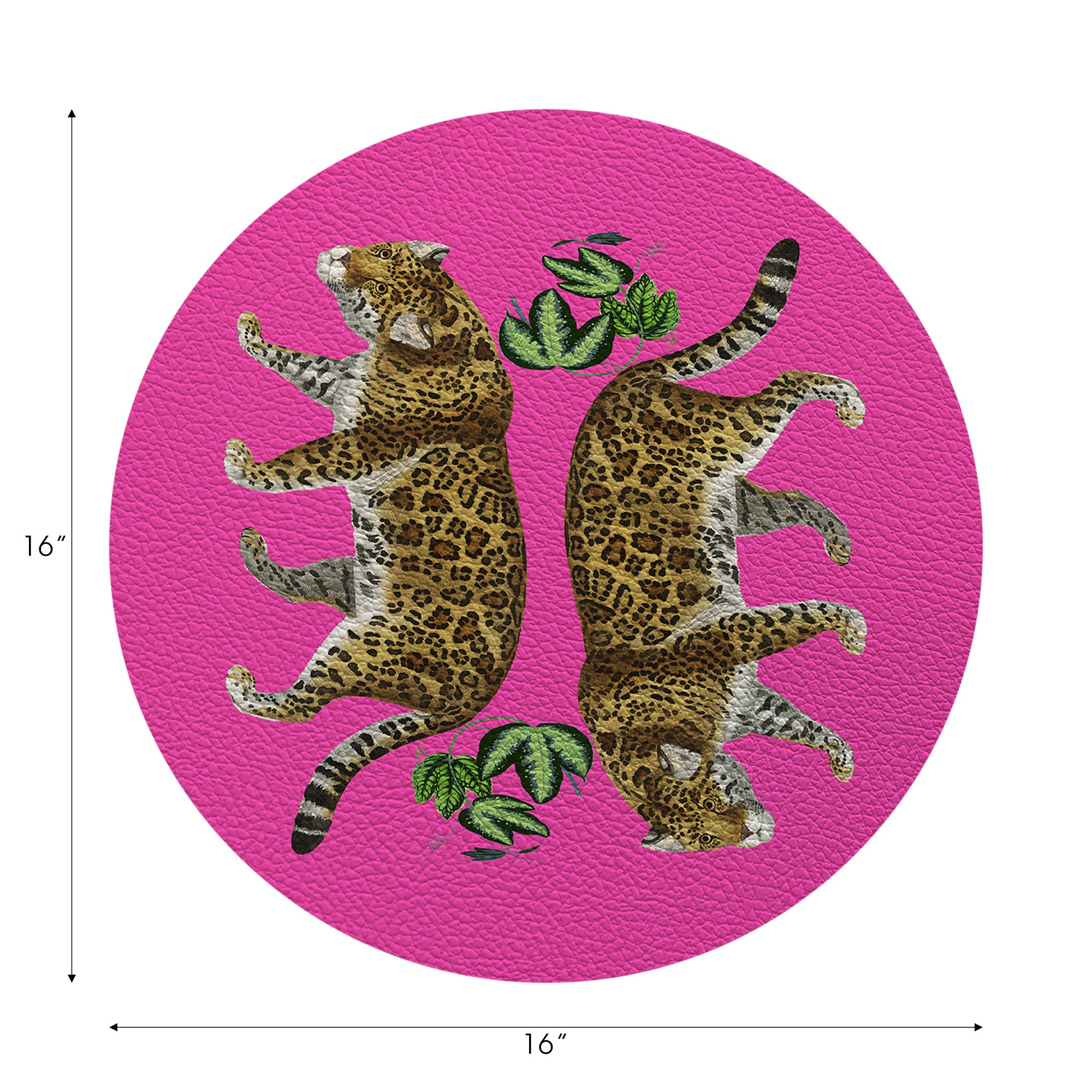 Leopard Seeing Double Hot Pink Vegan Leather Round Pebble Placemat