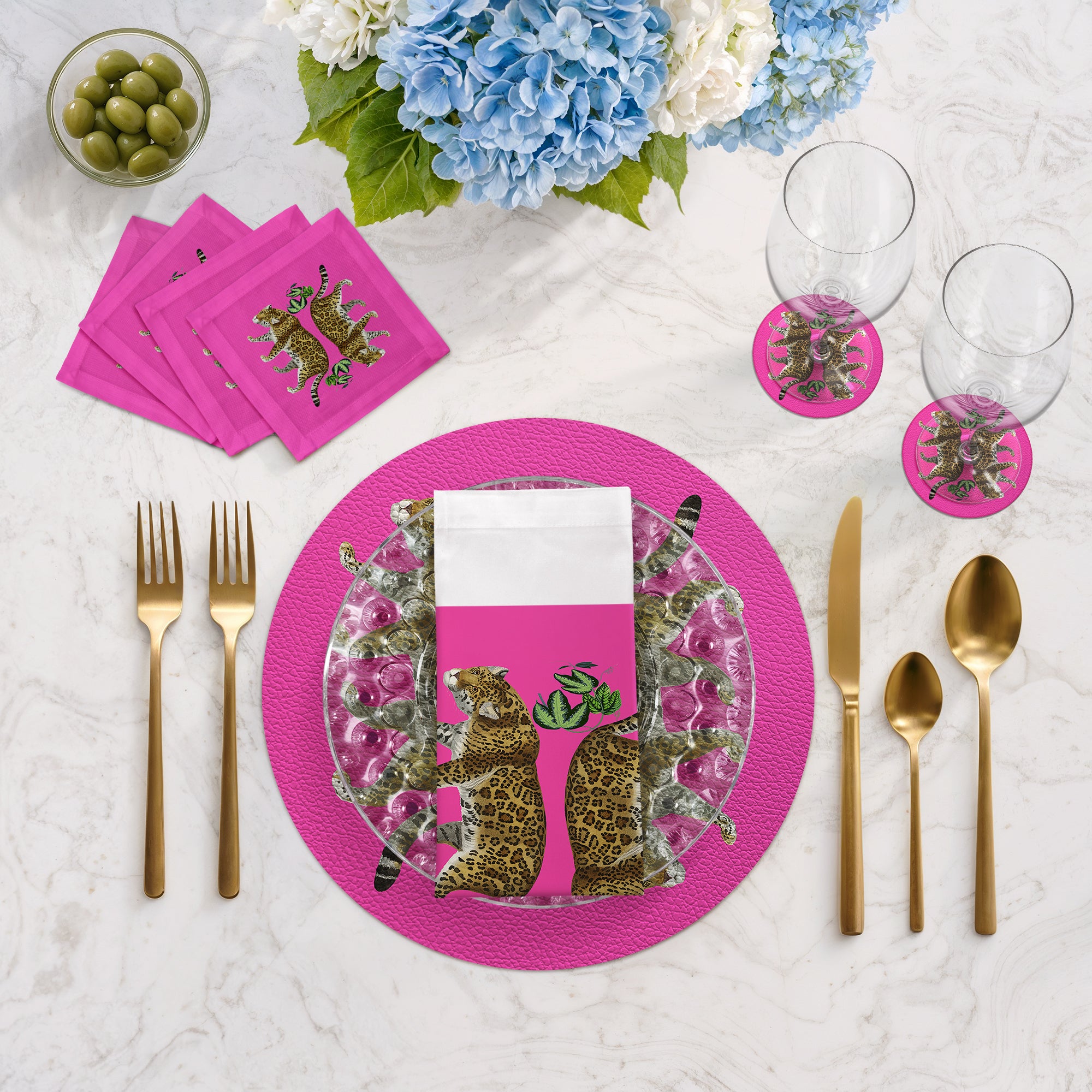 Leopard Seeing Double Hot Pink 16" Round Pebble Placemats, Set of 4 - nicolettemayer.com