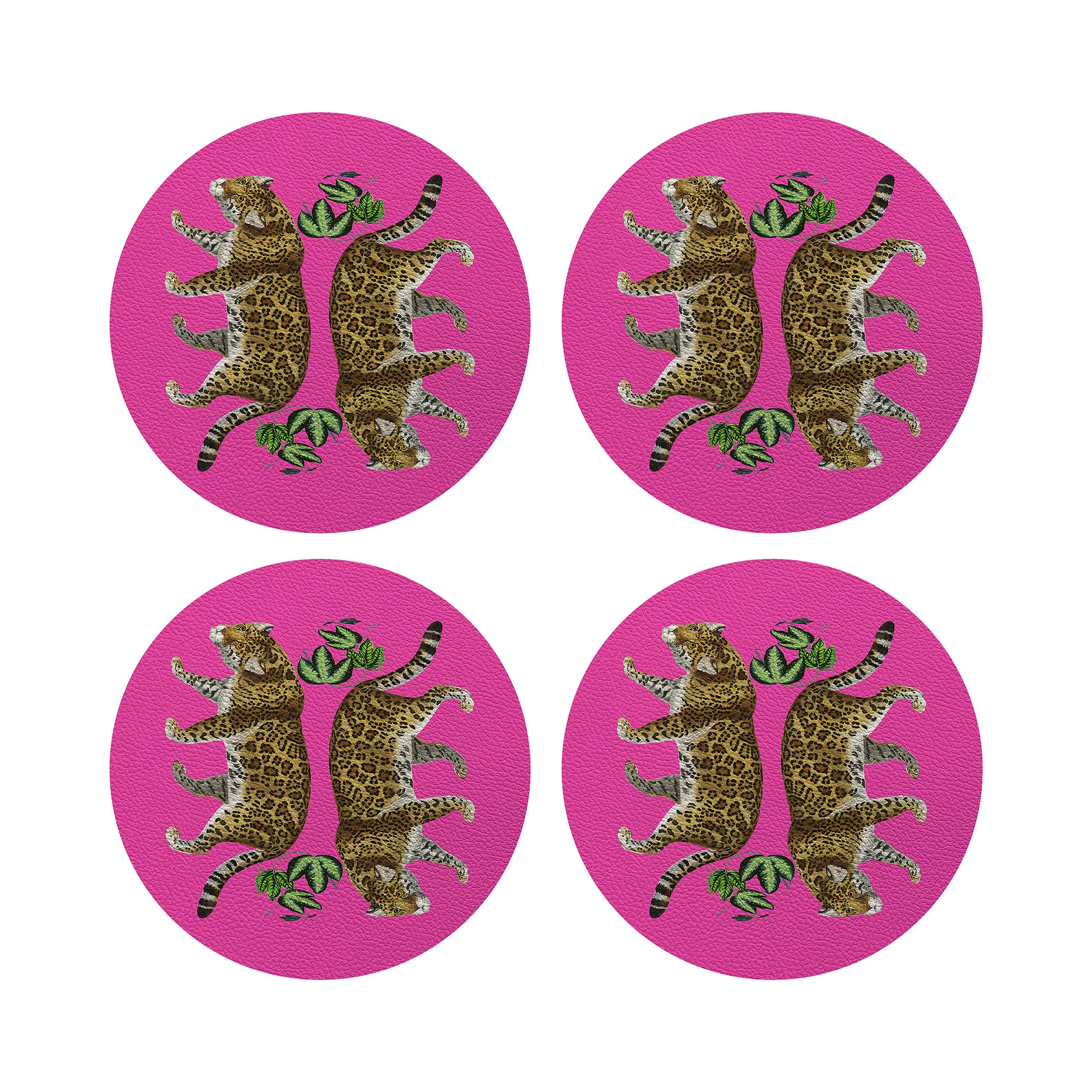 Leopard Seeing Double Hot Pink 16" Round Pebble Placemats, Set of 4 - nicolettemayer.com