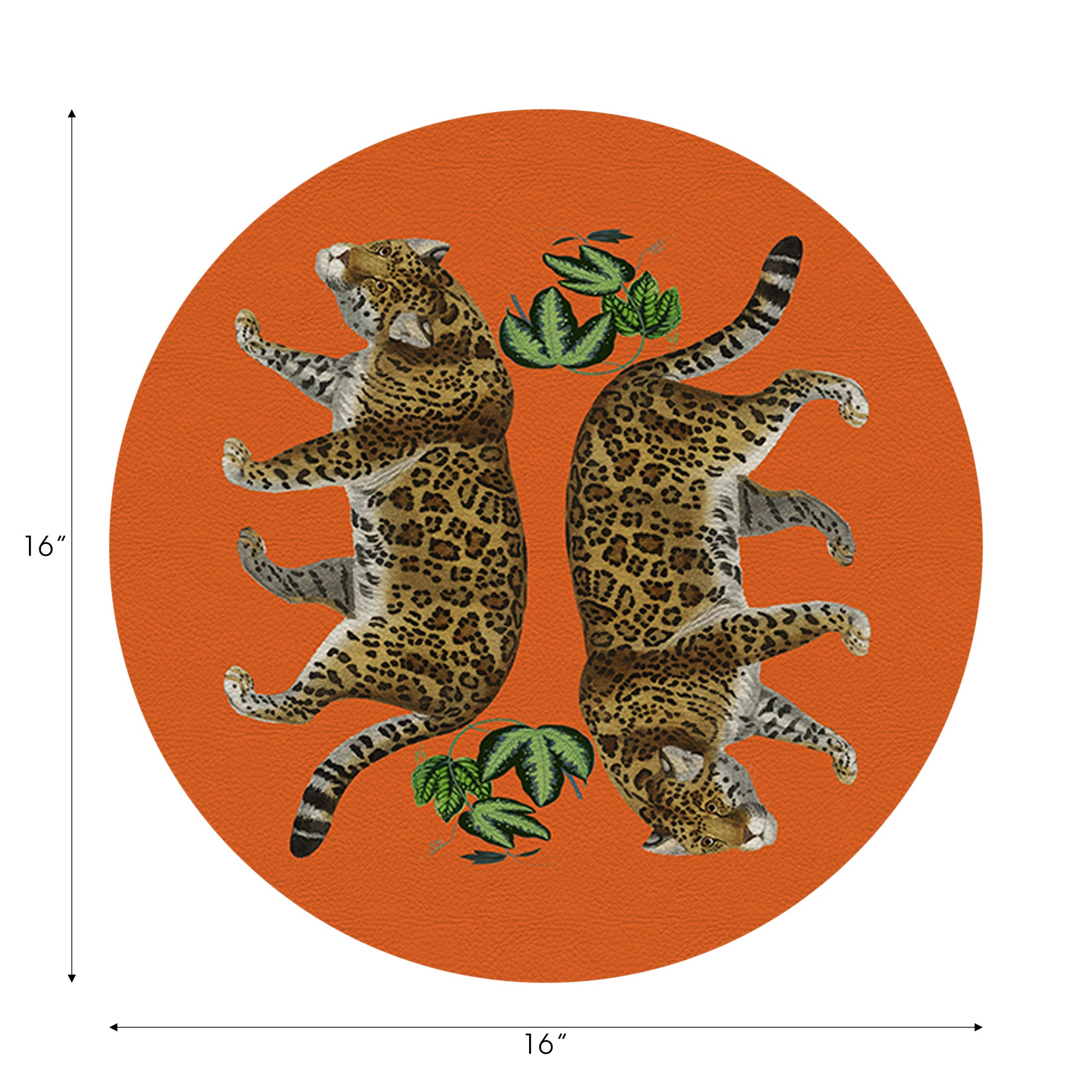 Leopard Seeing Double Orange Vegan Leather Round Pebble Placemat