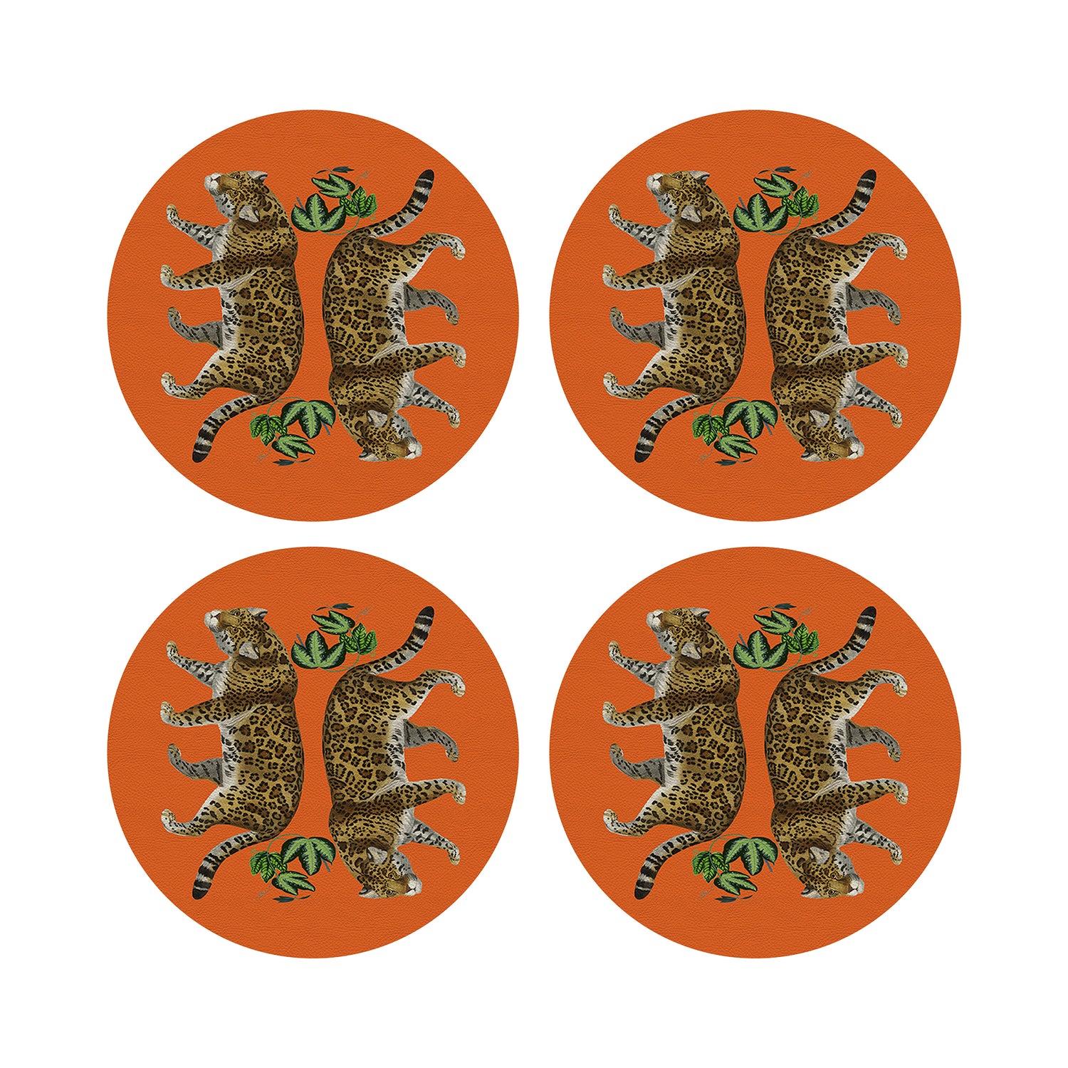 Leopard Seeing Double Orange 16" Round Pebble Placemats, Set of 4 - nicolettemayer.com