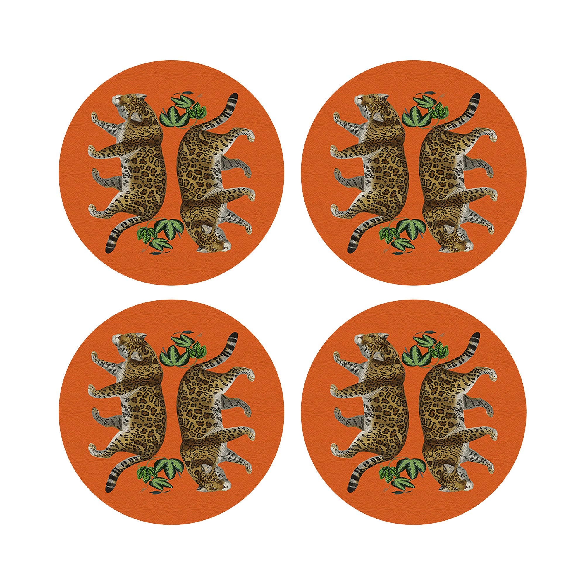 Leopard Seeing Double Orange 16" Round Pebble Placemats, Set of 4 - nicolettemayer.com