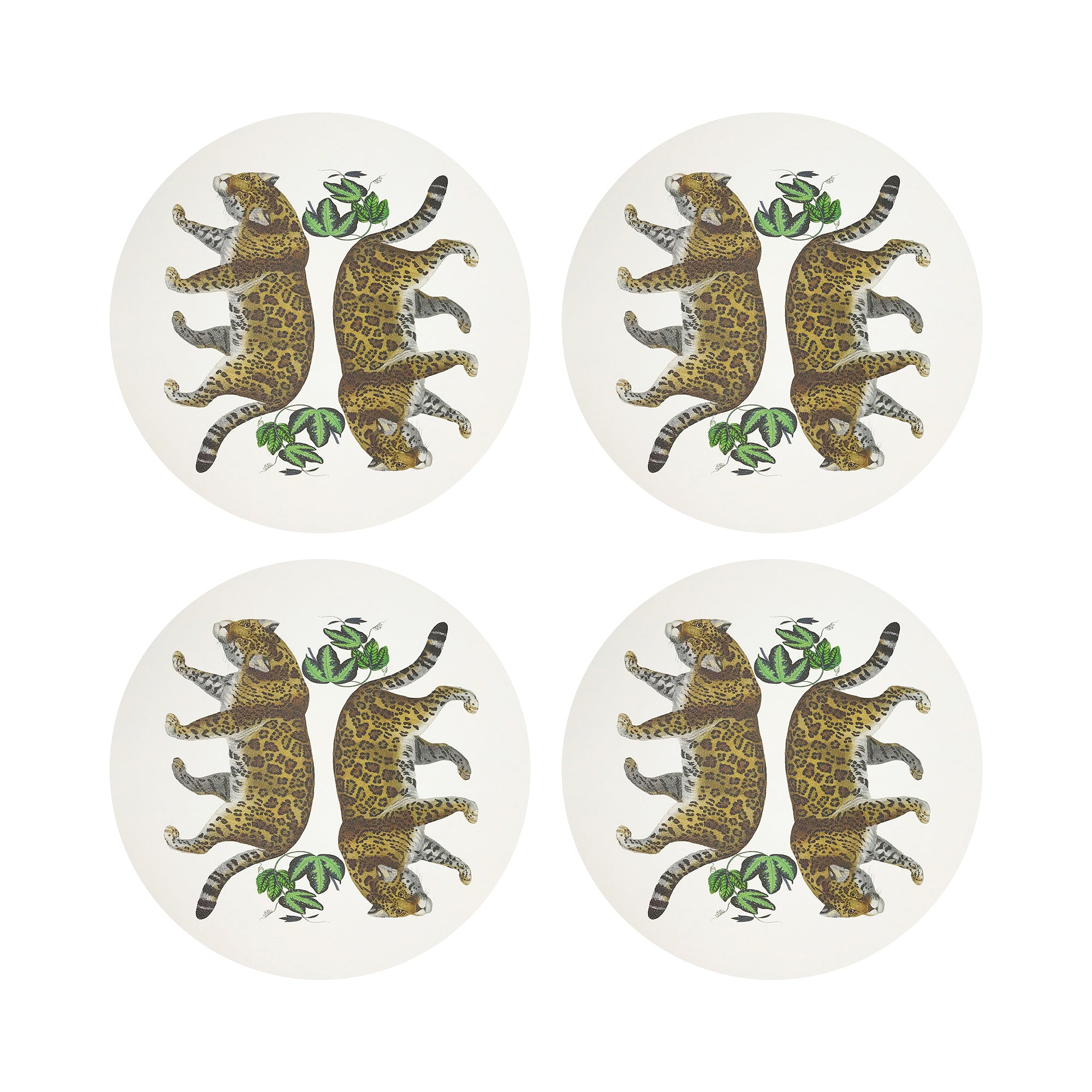 Leopard Seeing Double White 16" Round Pebble Placemats, Set of 4 - nicolettemayer.com