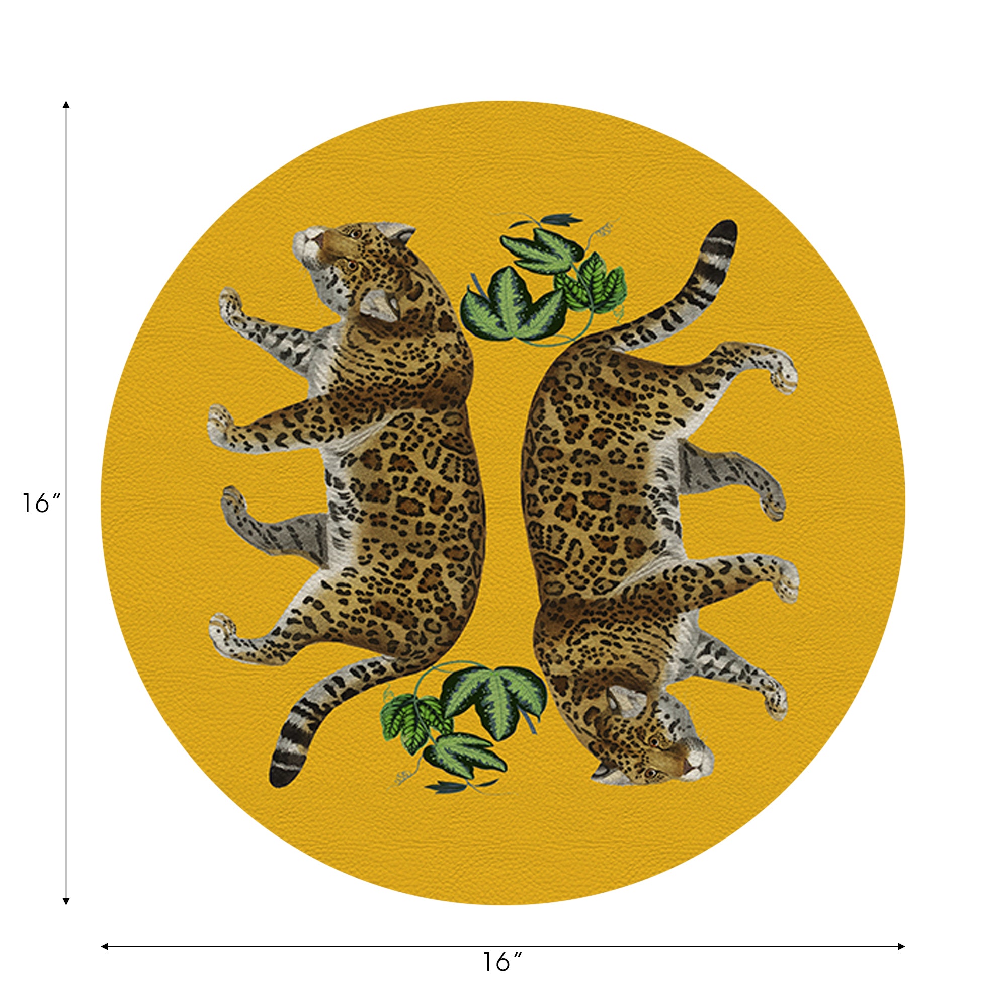 Leopard Seeing Double Yellow Vegan Leather Round Pebble Placemat