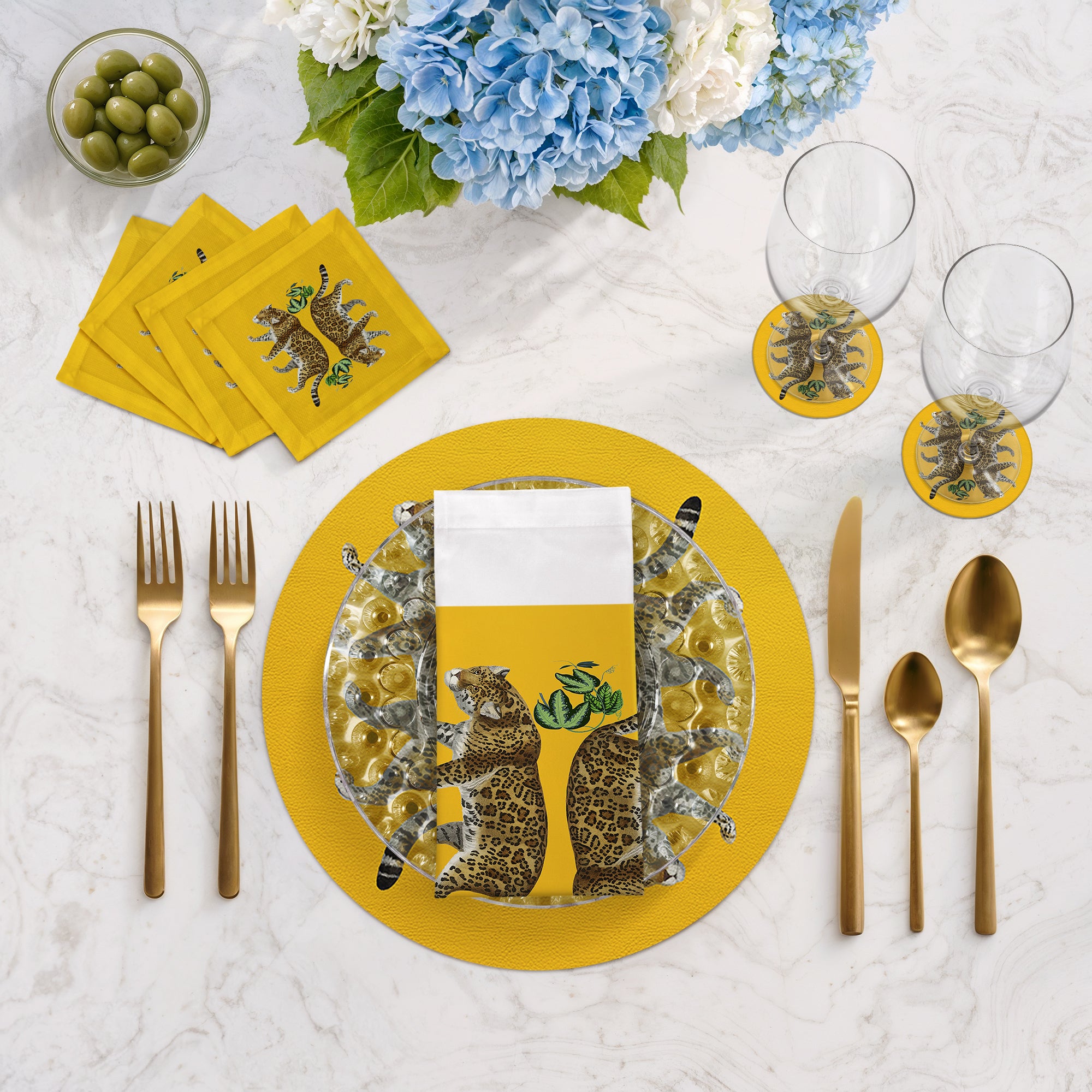 Leopard Seeing Double Yellow 16" Round Pebble Placemats, Set of 4 - nicolettemayer.com