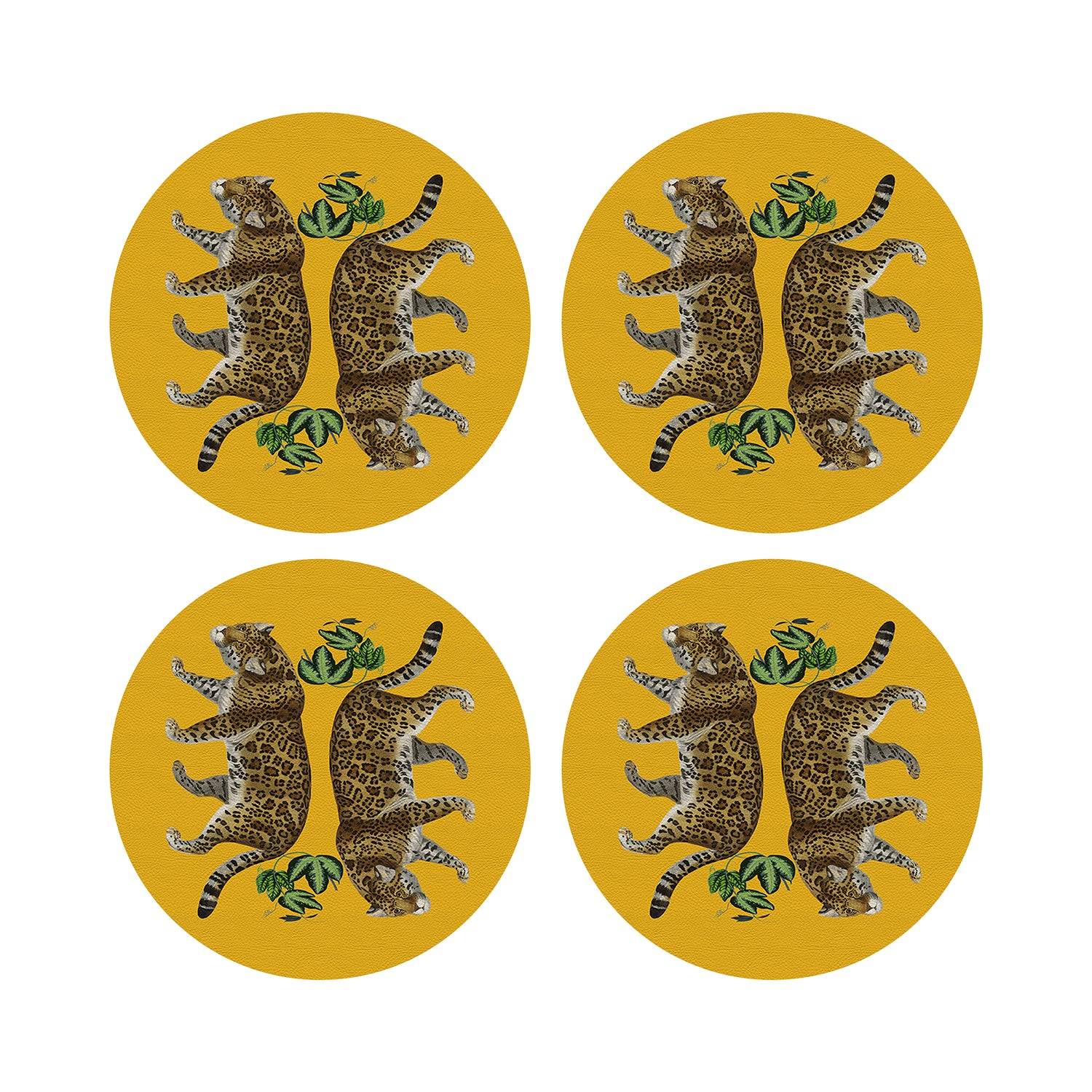 Leopard Seeing Double Yellow 16" Round Pebble Placemats, Set of 4 - nicolettemayer.com