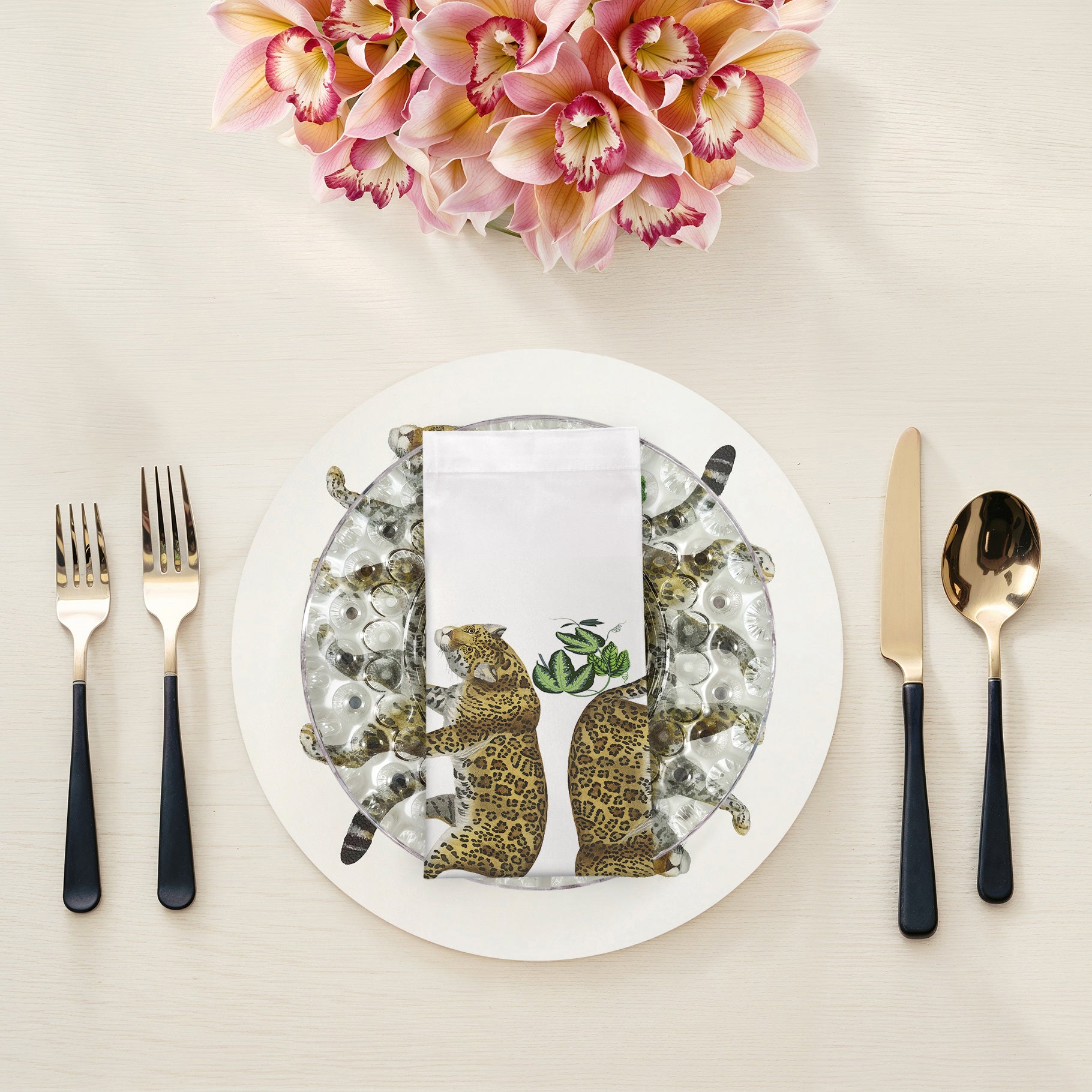 LEOPARD SEEING DOUBLE 22"X22" HEMSTITCH DINNER NAPKIN, SET OF 4 - nicolettemayer.com