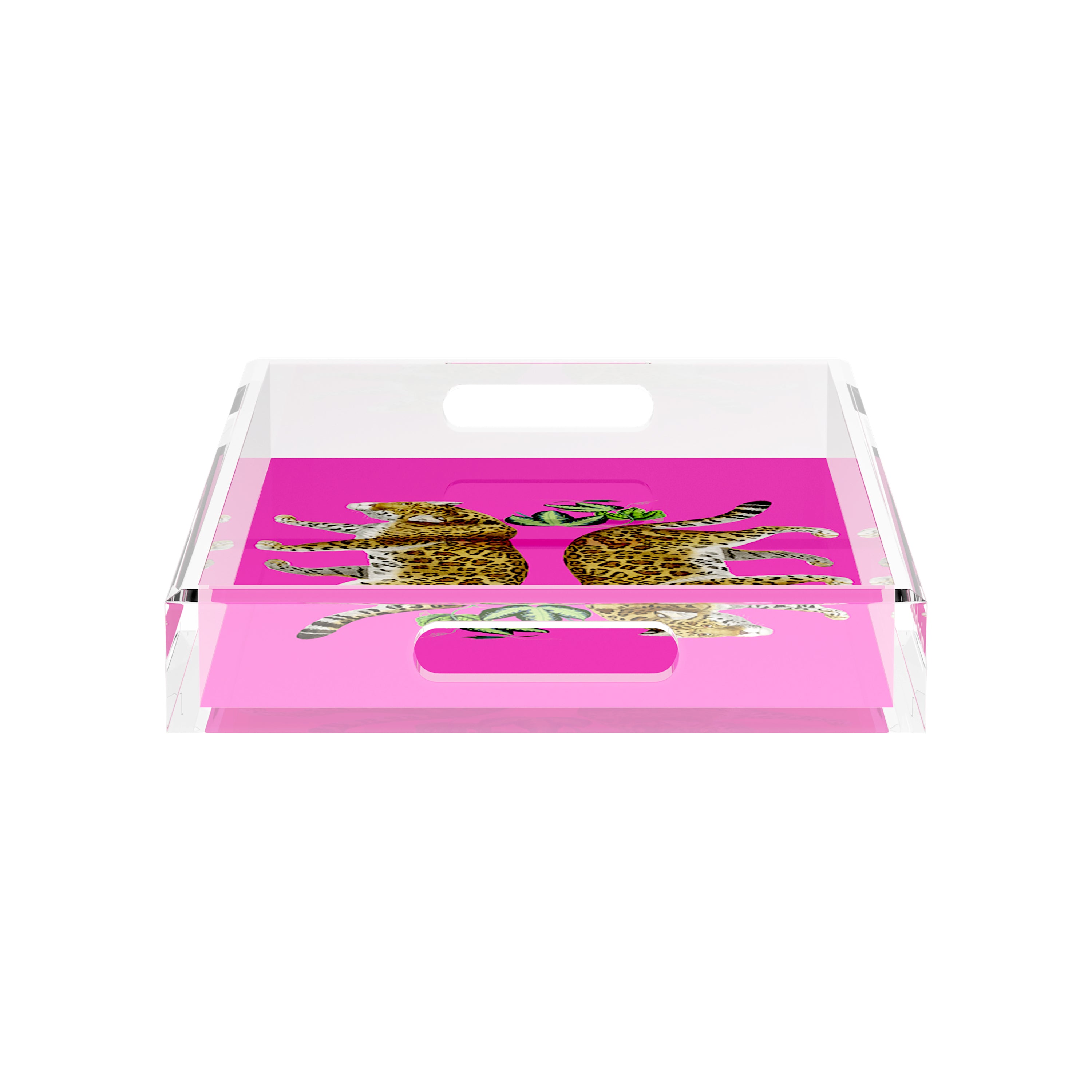 Leopard Seeing Double Hot Pink 17X10.5 Acrylic Tray - nicolettemayer.com