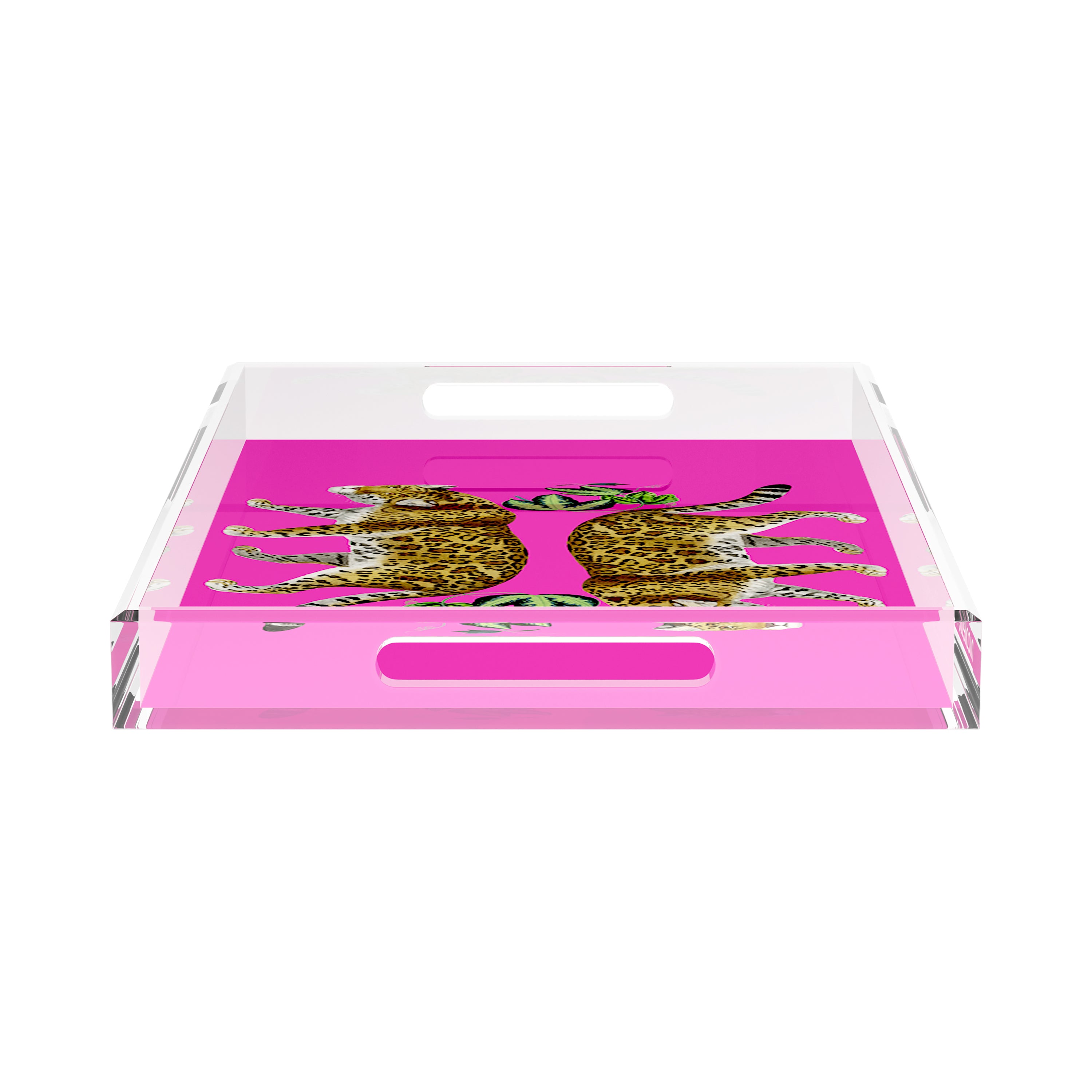 Leopard Seeing Double Hot Pink 22.5X14.5 Acrylic Tray - nicolettemayer.com