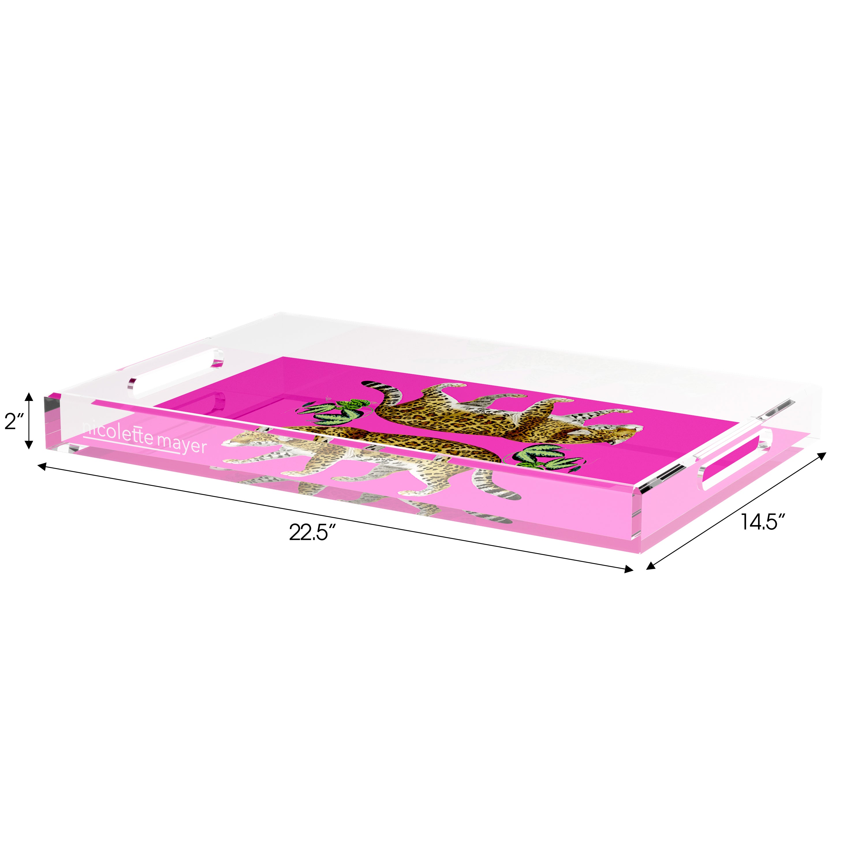 Leopard Seeing Double Hot Pink 22.5X14.5 Acrylic Tray - nicolettemayer.com