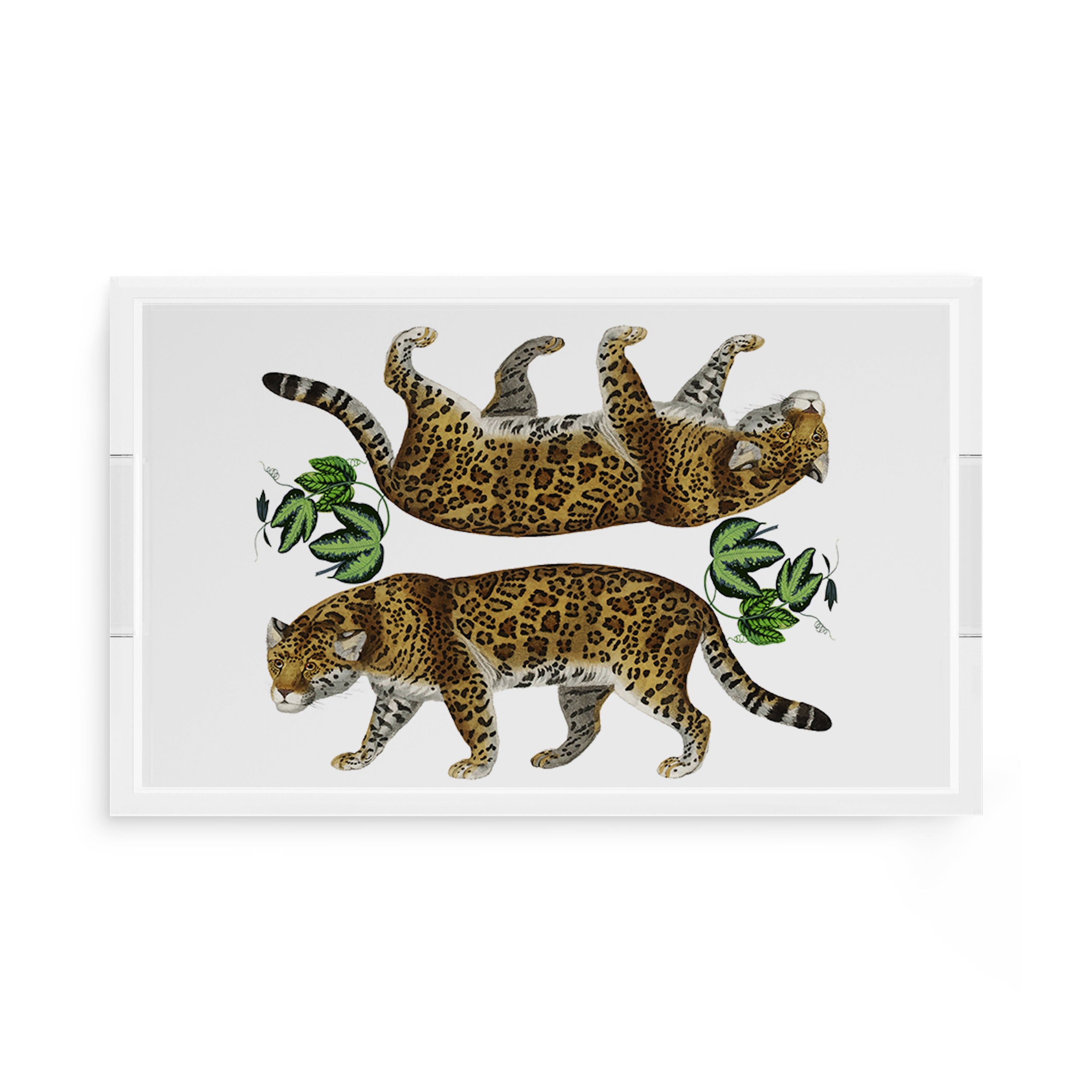 Leopard Seeing Double White 17X10.5 Acrylic Tray - nicolettemayer.com