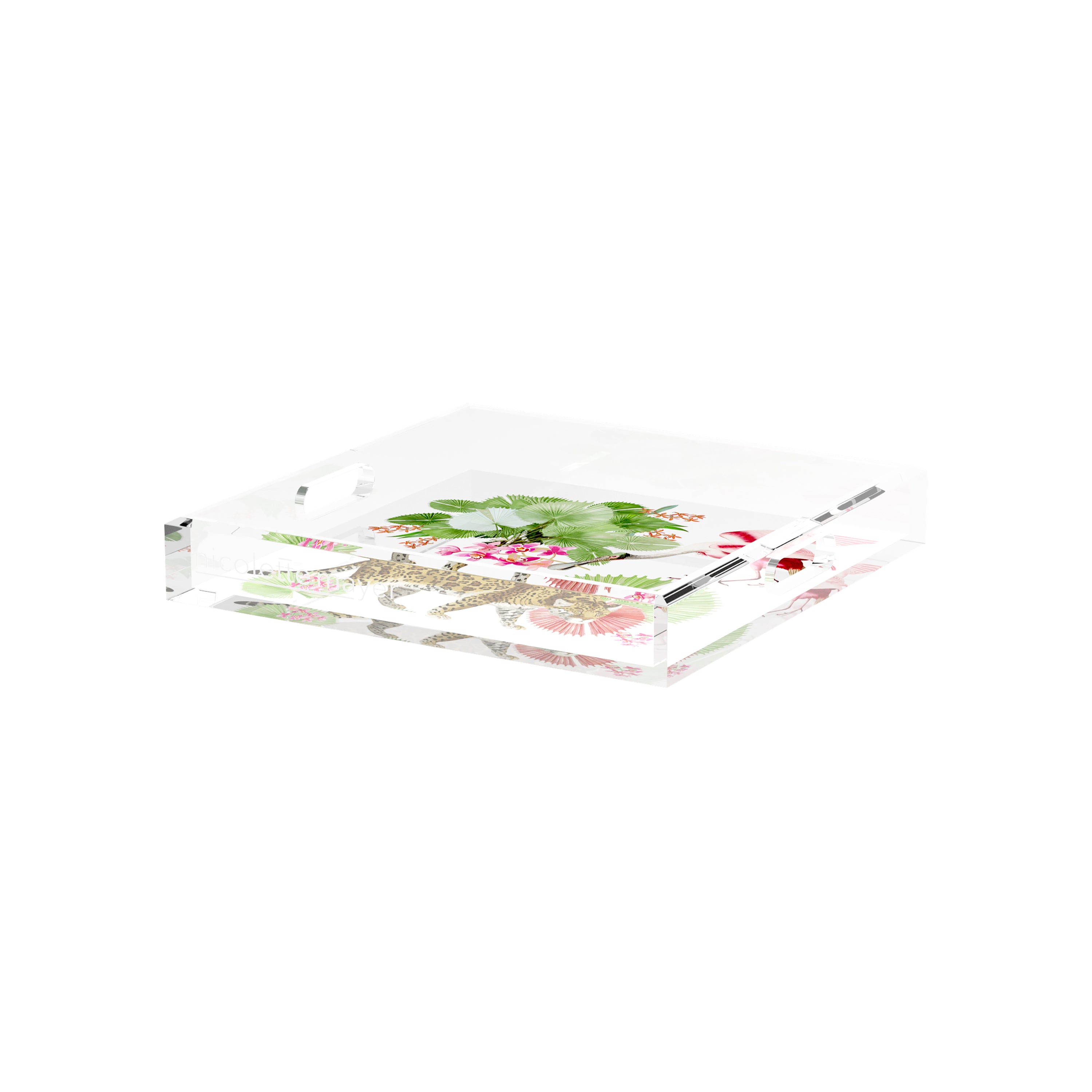 Leopard Walk Colorful 12X12 Acrylic Tray - nicolettemayer.com