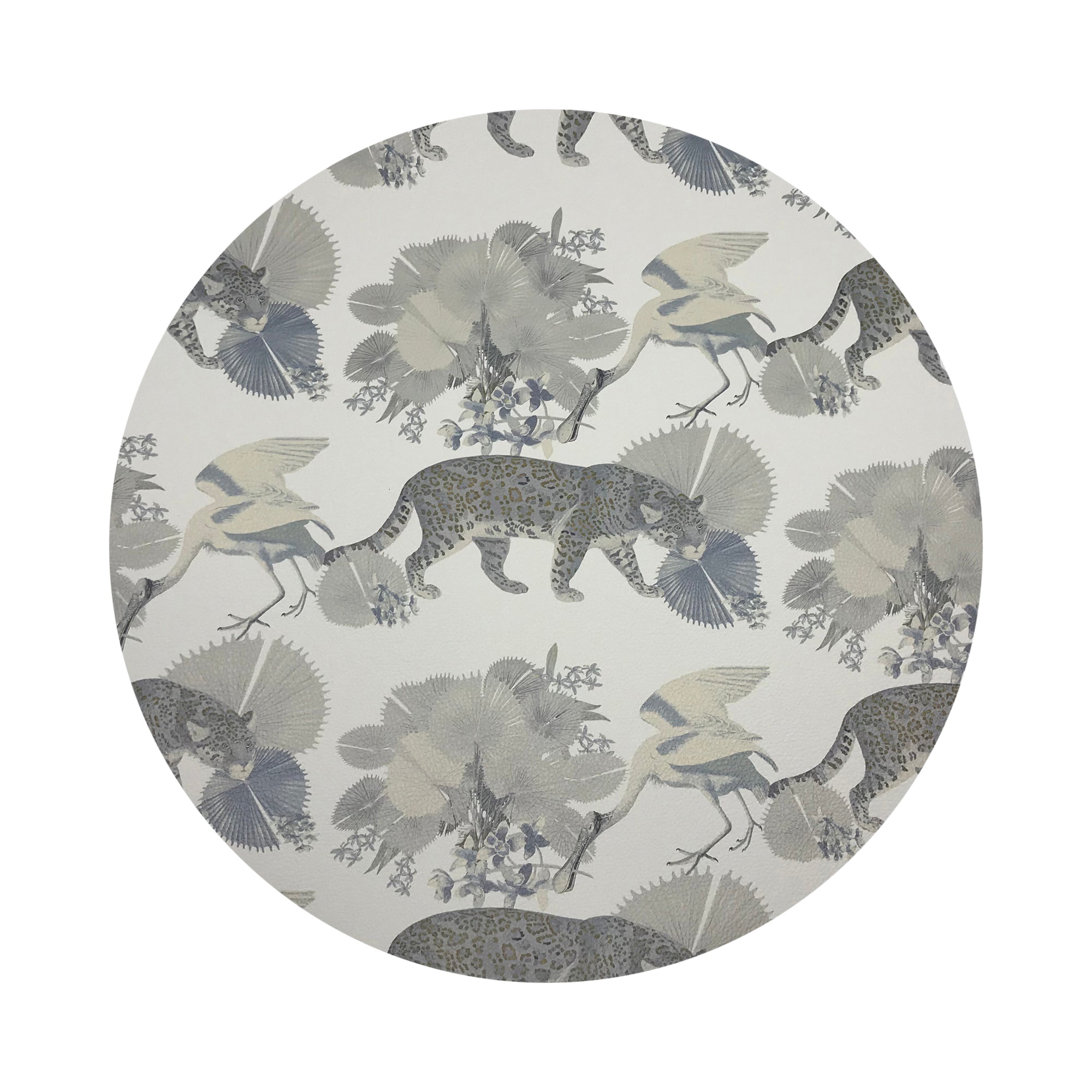 Leopard Walk Cameo Vegan Leather Round Pebble Placemat - nicolettemayer.com