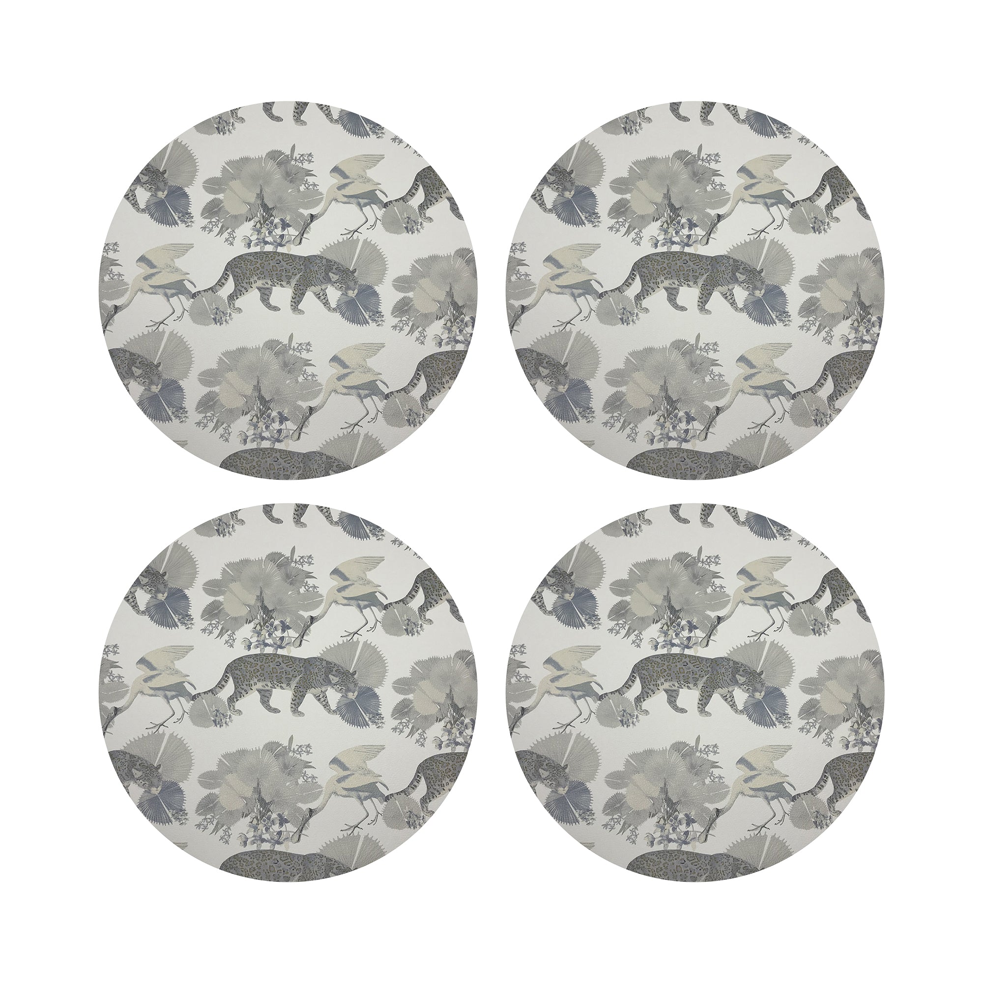 Leopard Walk Cameo Vegan Leather Round Pebble Placemat - nicolettemayer.com