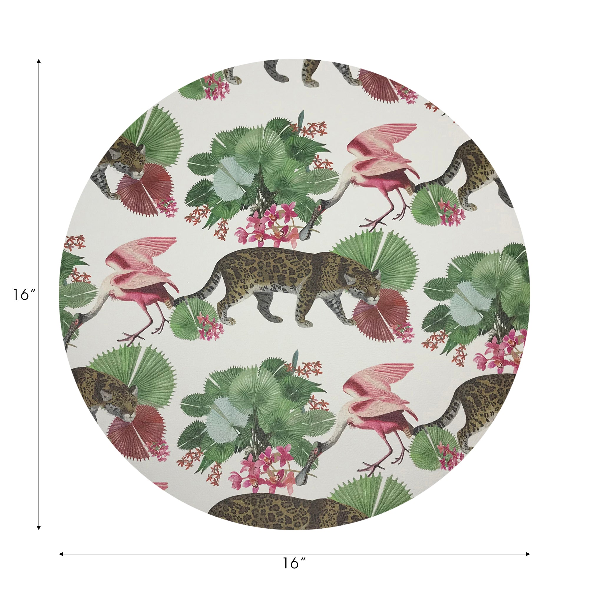 Leopard Walk Colorful Vegan Leather Round Pebble Placemat