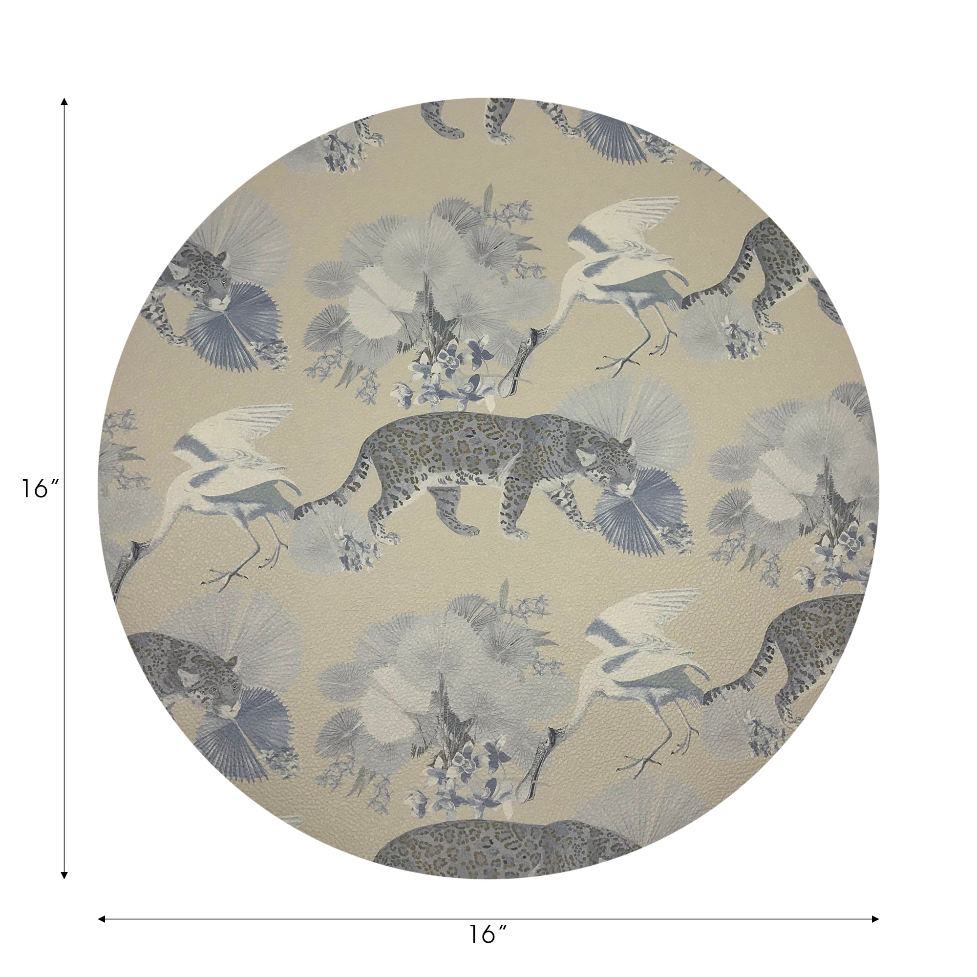 Leopard Walk Cream Vegan Leather Round Pebble Placemat - nicolettemayer.com