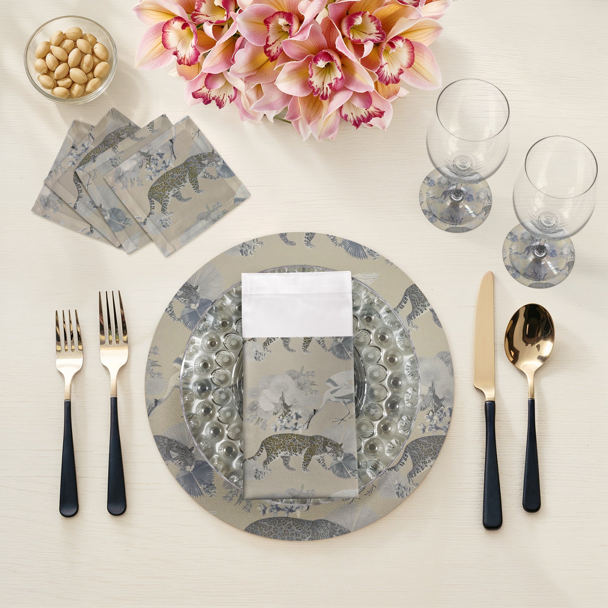 Leopard Walk Cream 16" Round Pebble Placemats, Set of 4 - nicolettemayer.com