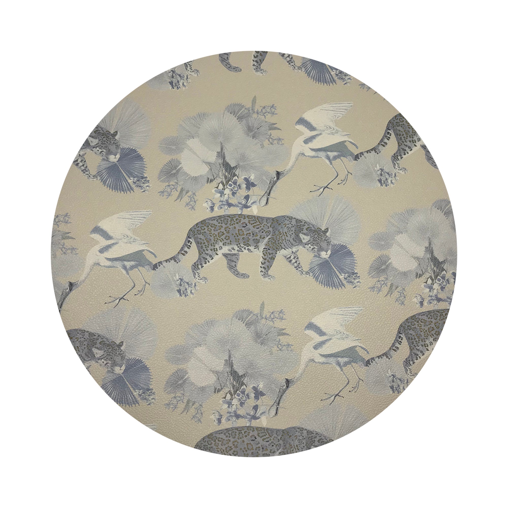 Leopard Walk Cream Vegan Leather Round Pebble Placemat - nicolettemayer.com