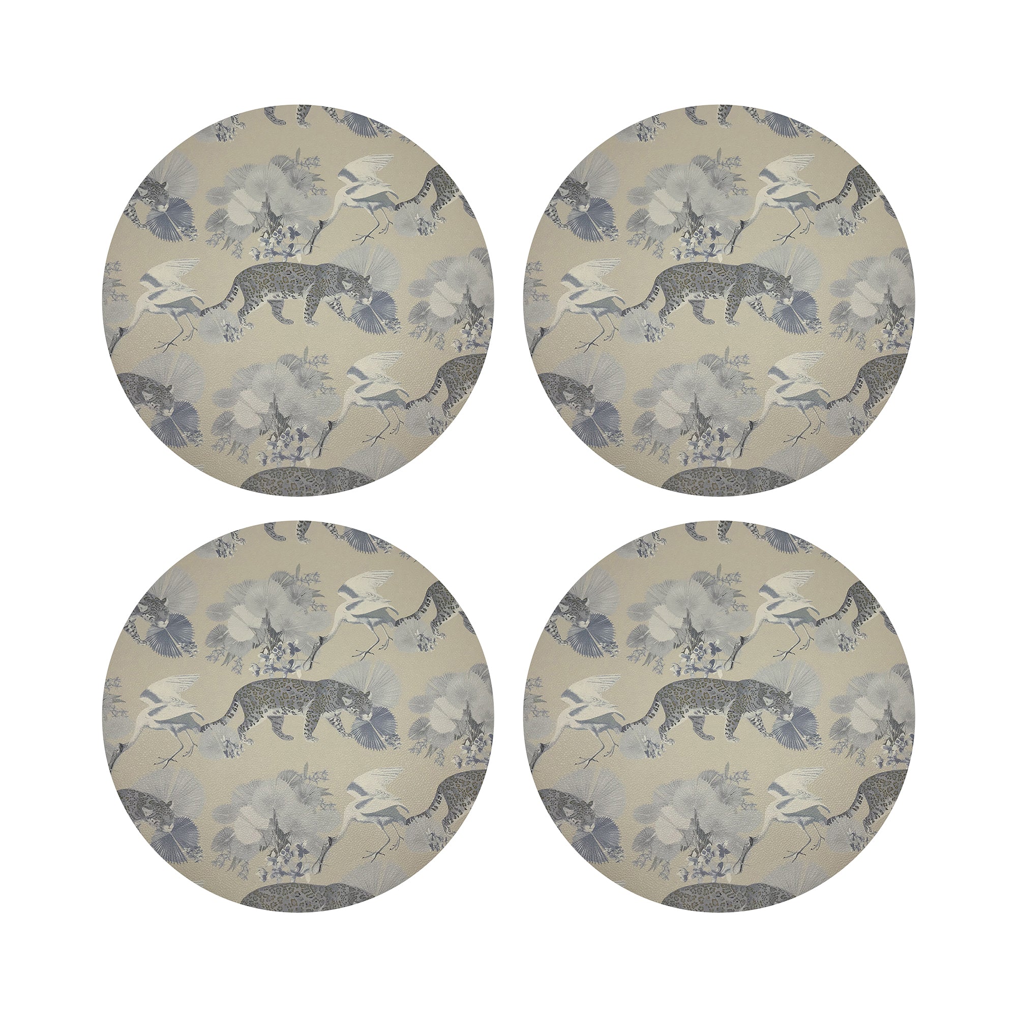 Leopard Walk Cream Vegan Leather Round Pebble Placemat - nicolettemayer.com