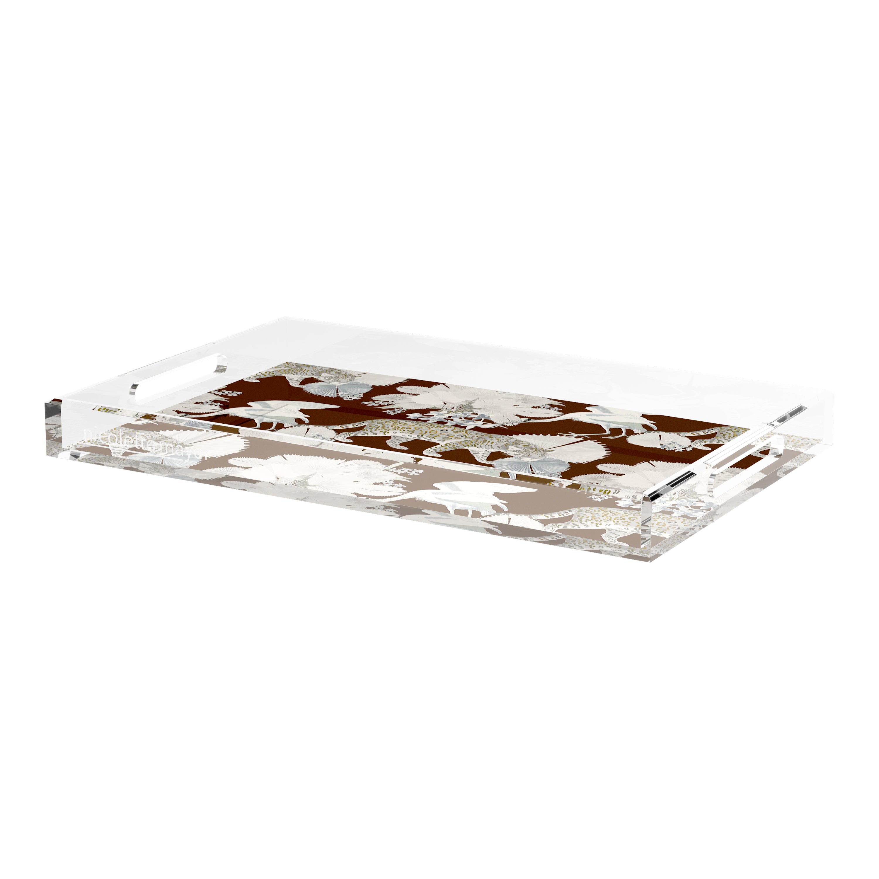Leopard Walk Chocolatte 22.5X14.5 Acrylic Tray - nicolettemayer.com