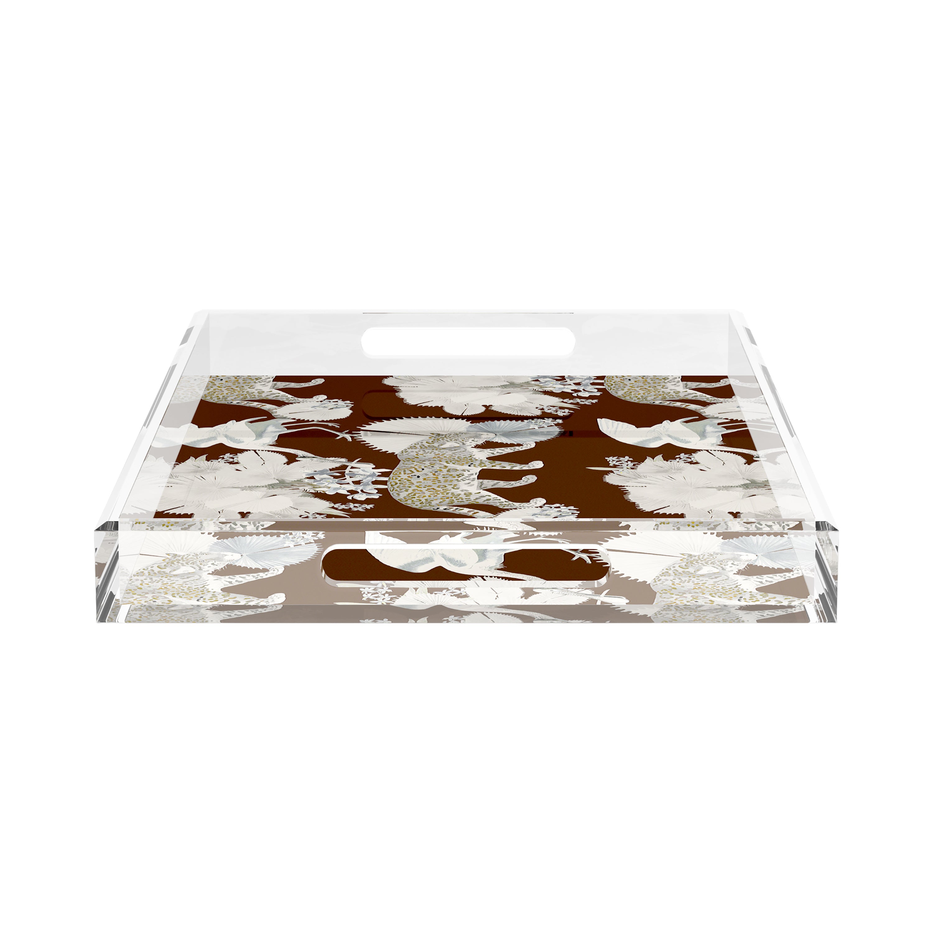 Leopard Walk Chocolatte 22.5X14.5 Acrylic Tray - nicolettemayer.com