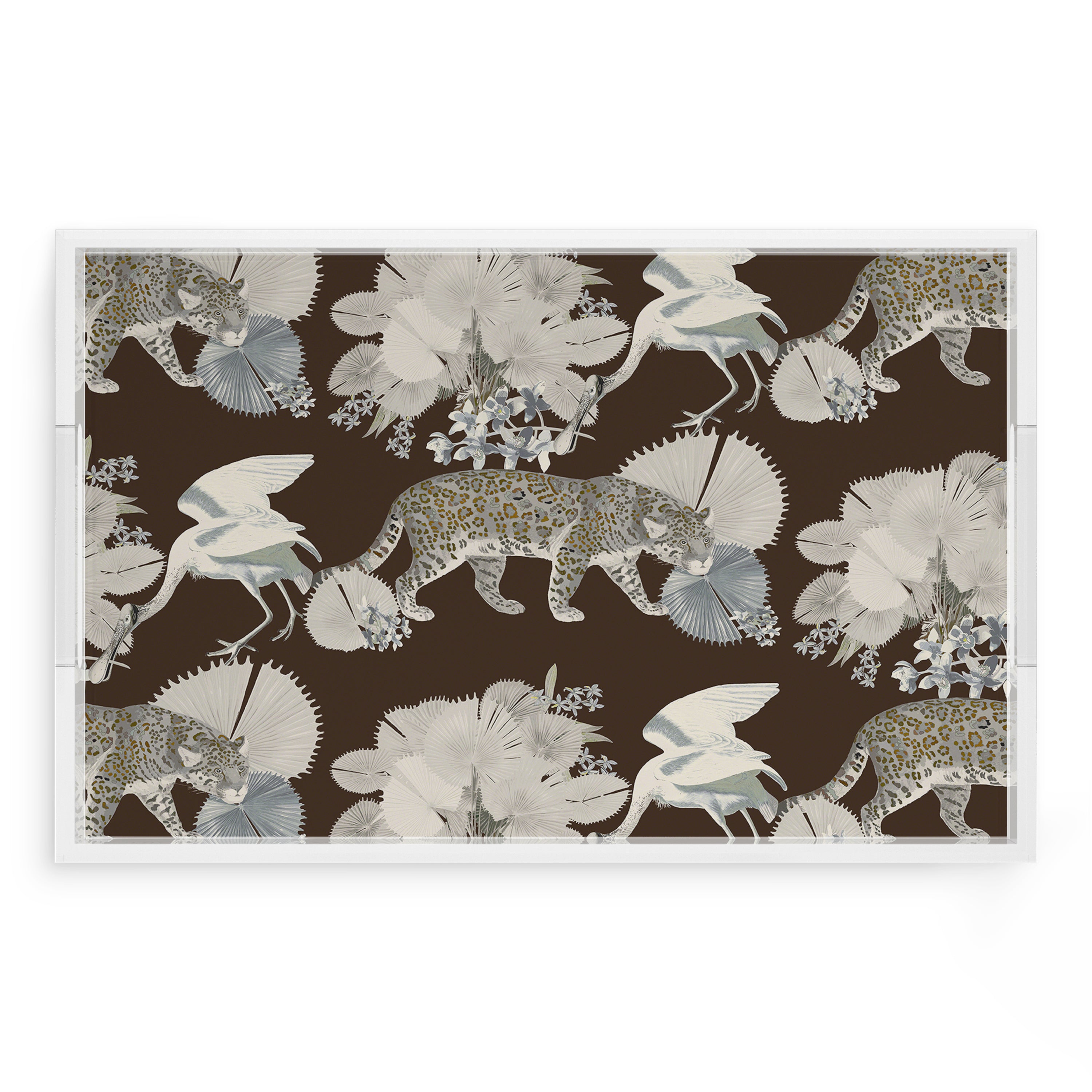 Leopard Walk Chocolatte 22.5X14.5 Acrylic Tray - nicolettemayer.com