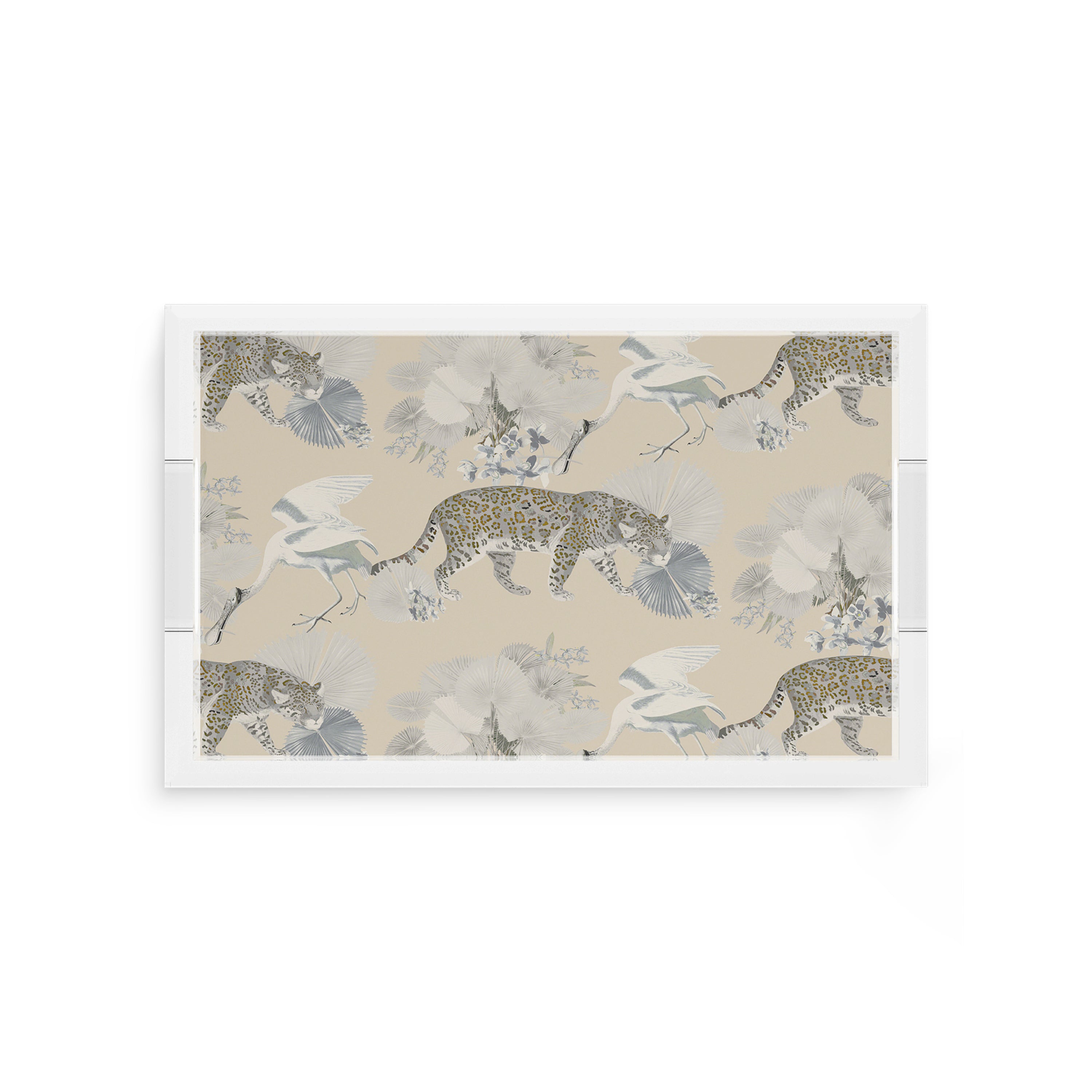 Leopard Walk Cream 12.5X7.75 Acrylic Tray - nicolettemayer.com
