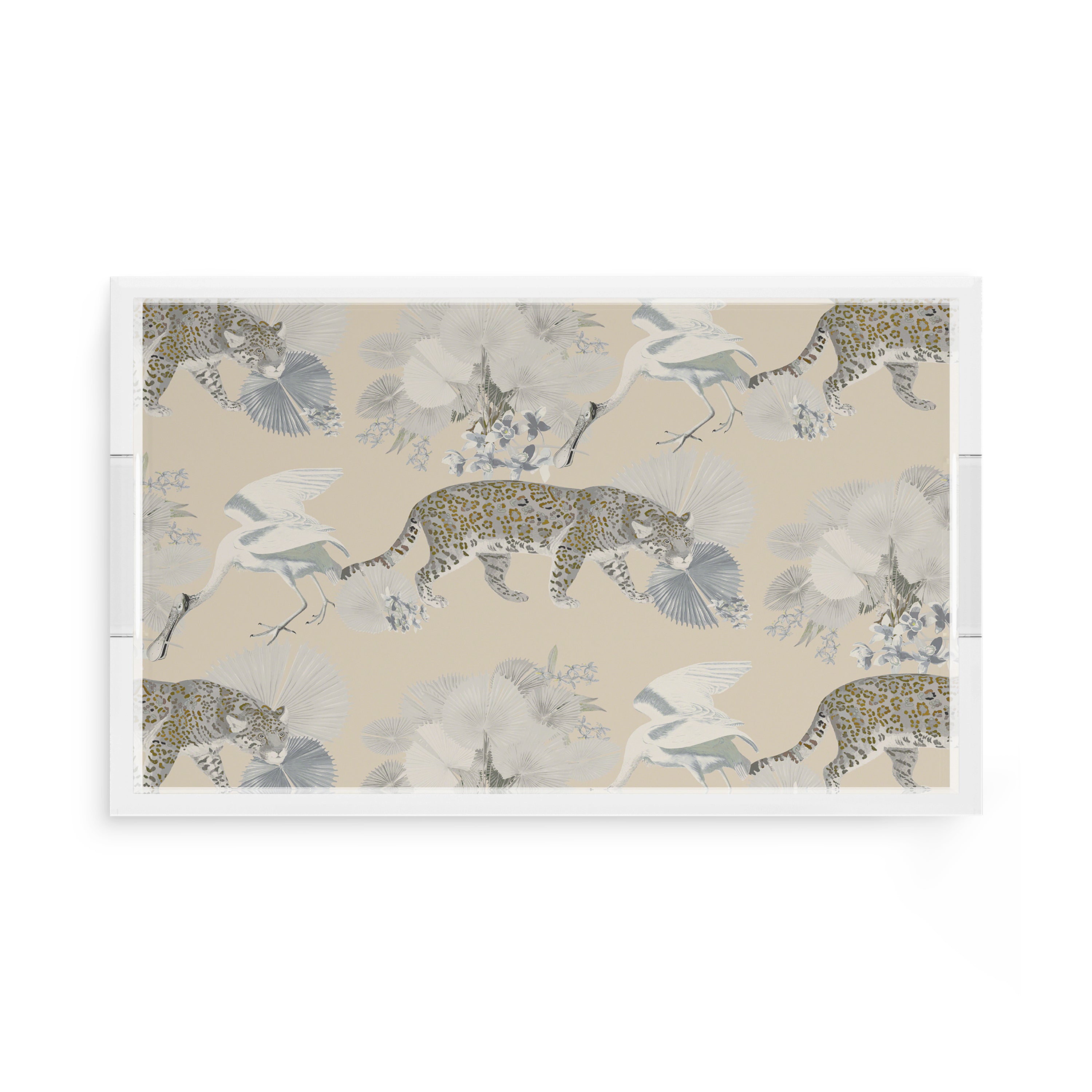 Leopard Walk Cream 17X10.5 Acrylic Tray - nicolettemayer.com