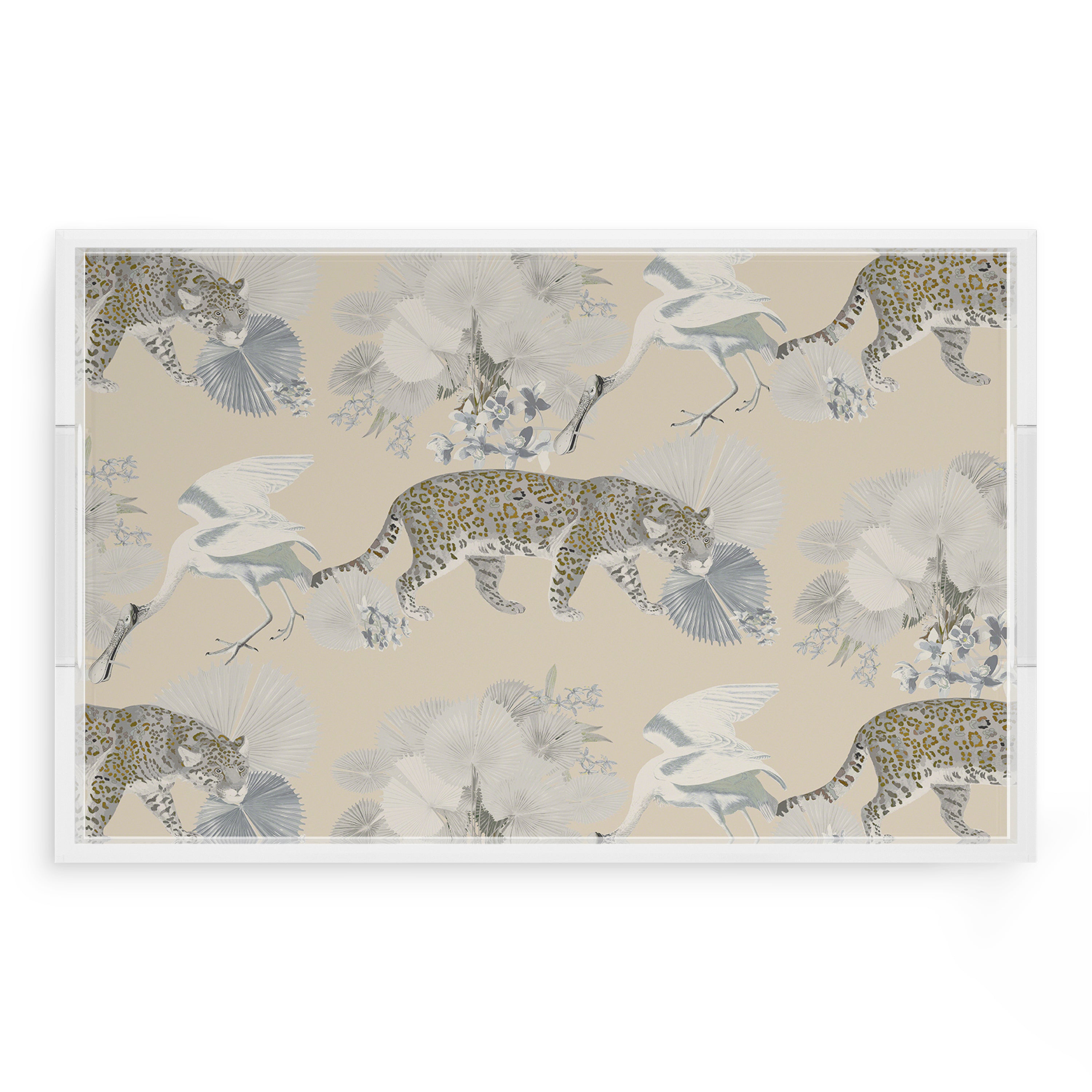 Leopard Walk Cream 22.5X14.5 Acrylic Tray - nicolettemayer.com