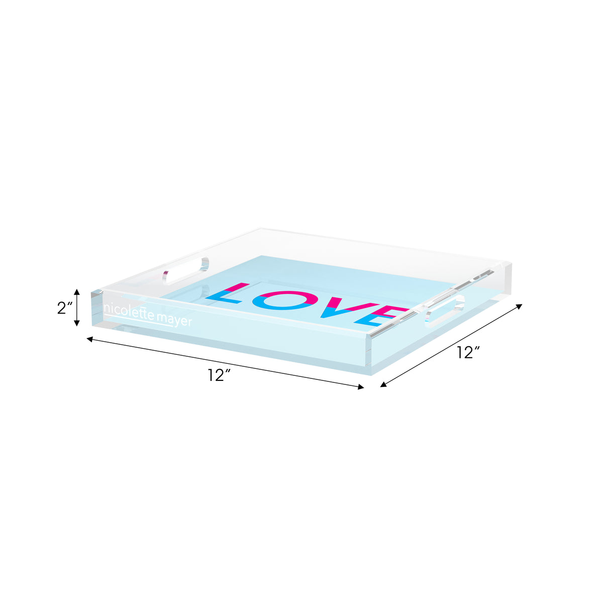 Love Powder Fushcia Turquoise Acrylic Decorative Tray, 12 x 12 in. by Nicolette Mayer