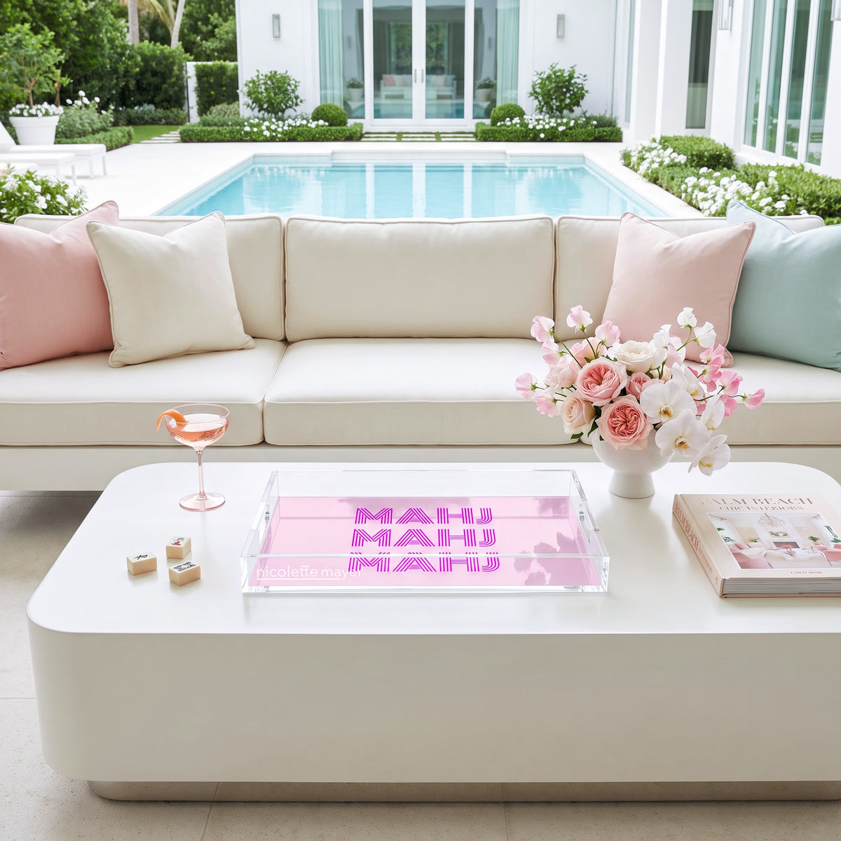 Mahj Mahj Mahj Pink Mahjong Acrylic Decorative Tray, 12.5 x 7.75 in. by Nicolette Mayer