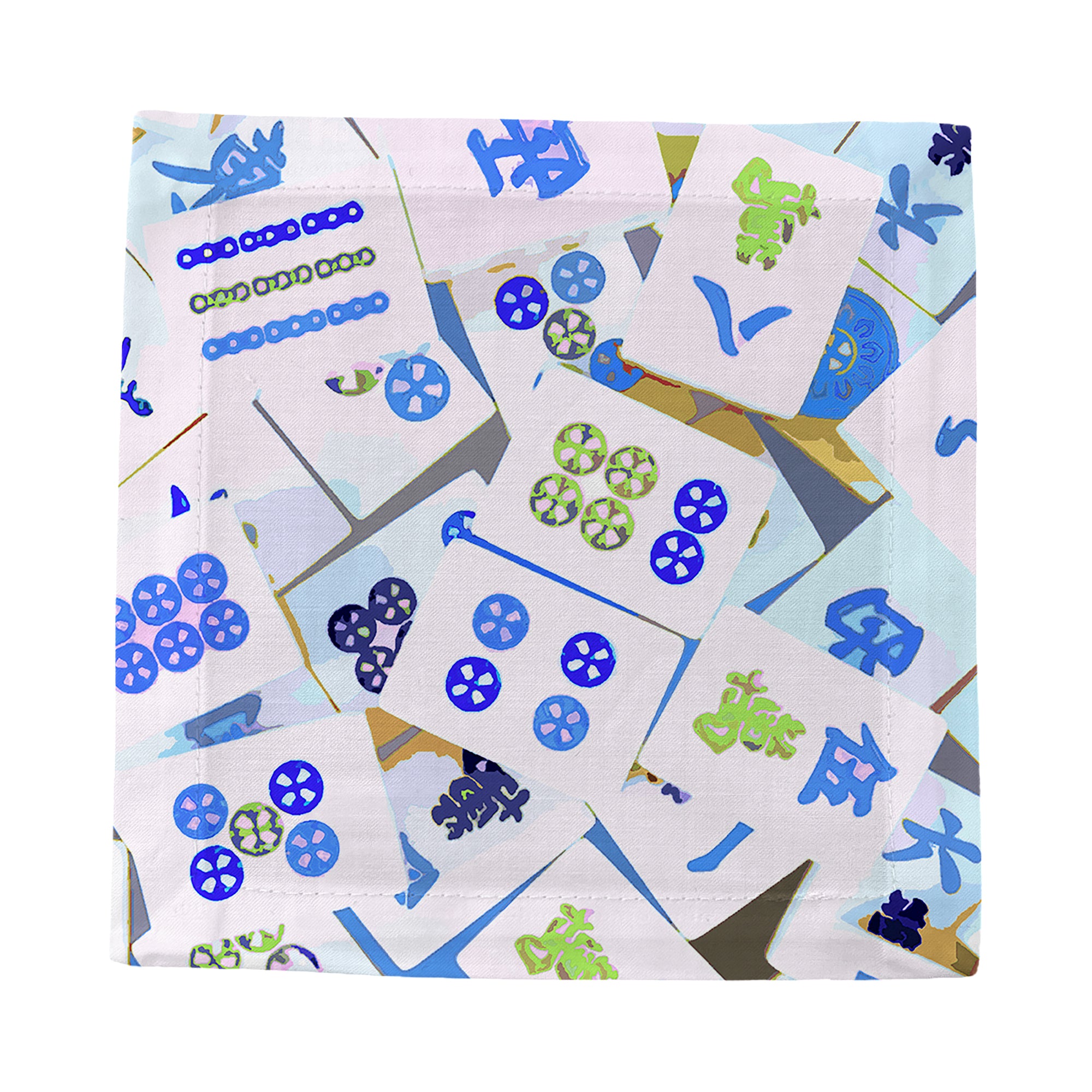 Mahjong Abstract Blues Cotton Sateen Cocktail Napkins - nicolettemayer.com