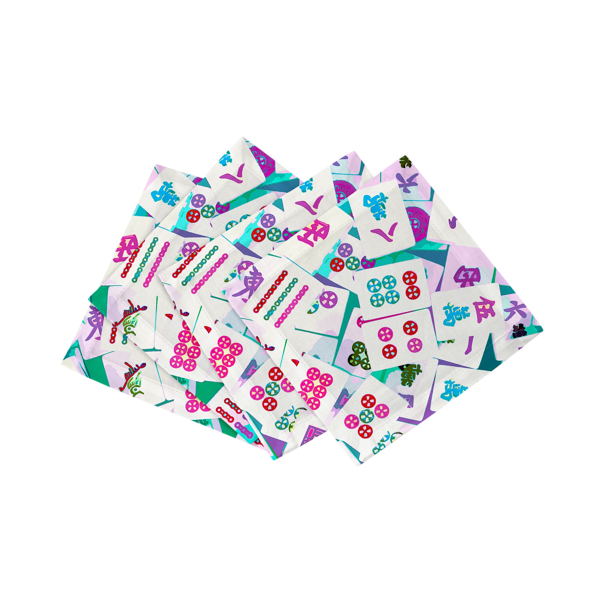 Mahjong Abstract Lively Cotton Sateen Cocktail Napkins - nicolettemayer.com