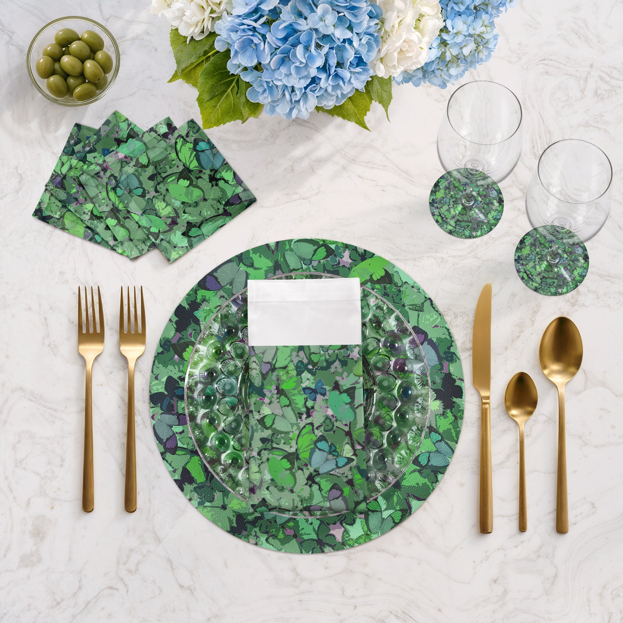 Mariposa Green Vegan Leather Round Pebble Placemat - nicolettemayer.com