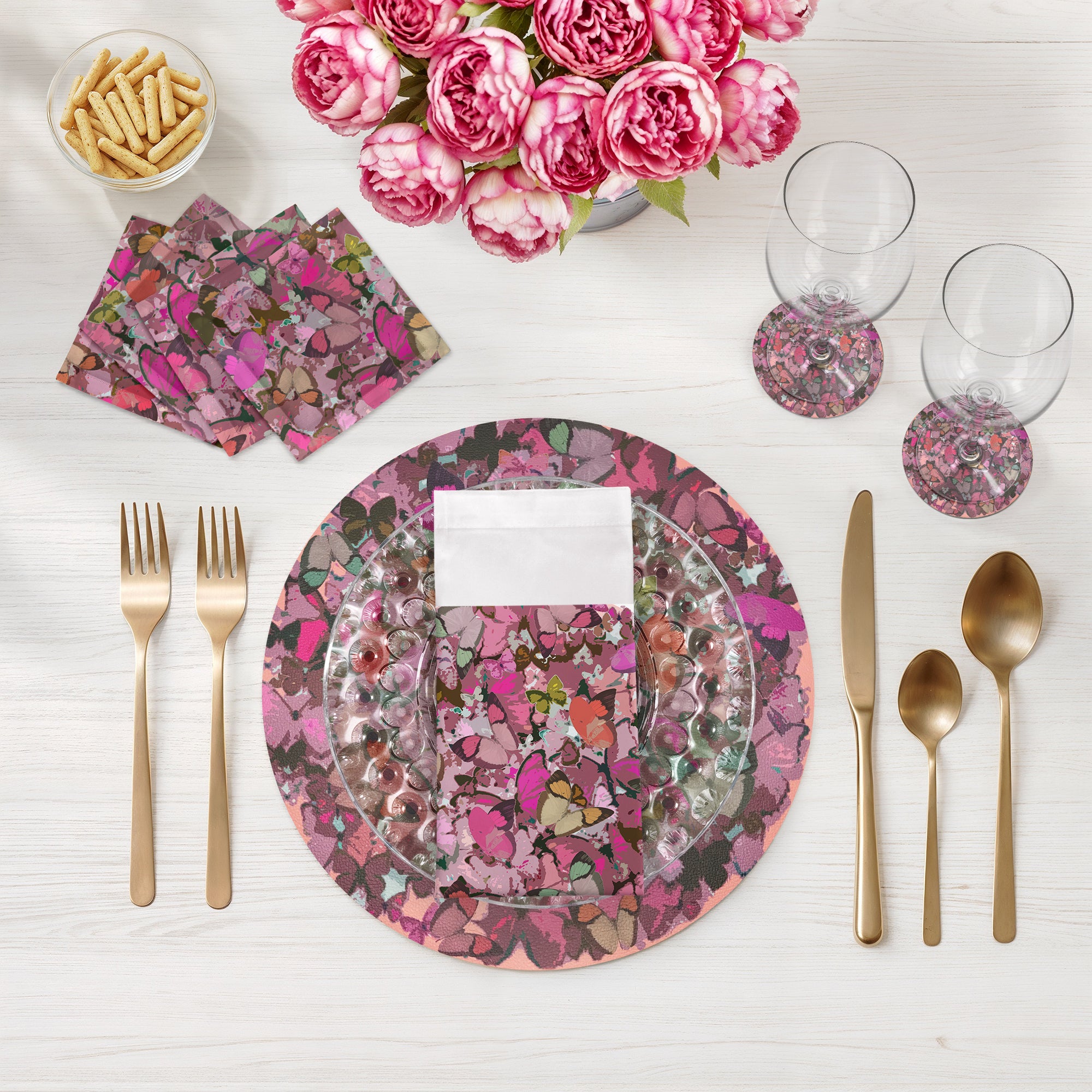 Mariposa Pink Vegan Leather Round Pebble Placemat - nicolettemayer.com