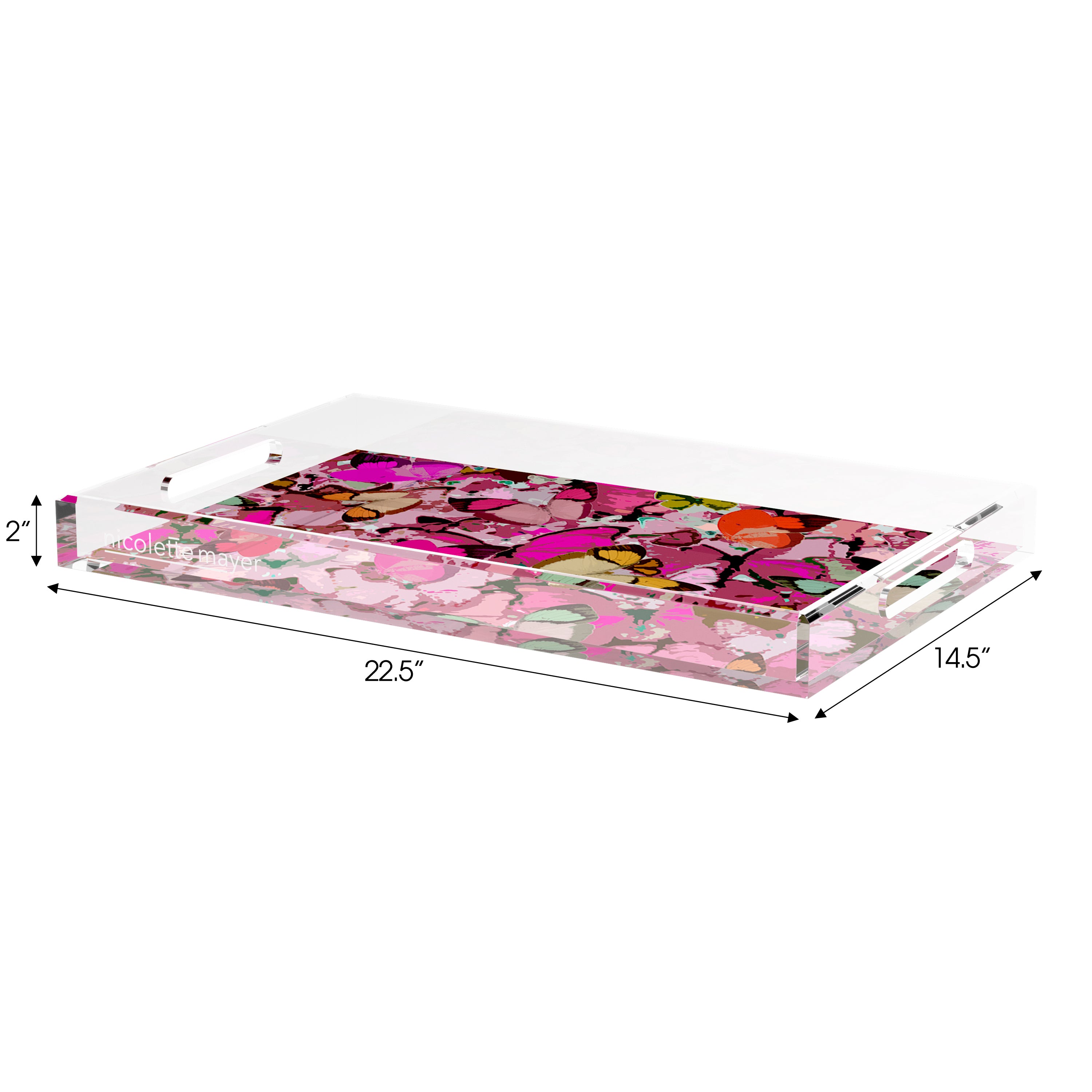 Mariposa Pink 22.5X14.5 Acrylic Tray - nicolettemayer.com