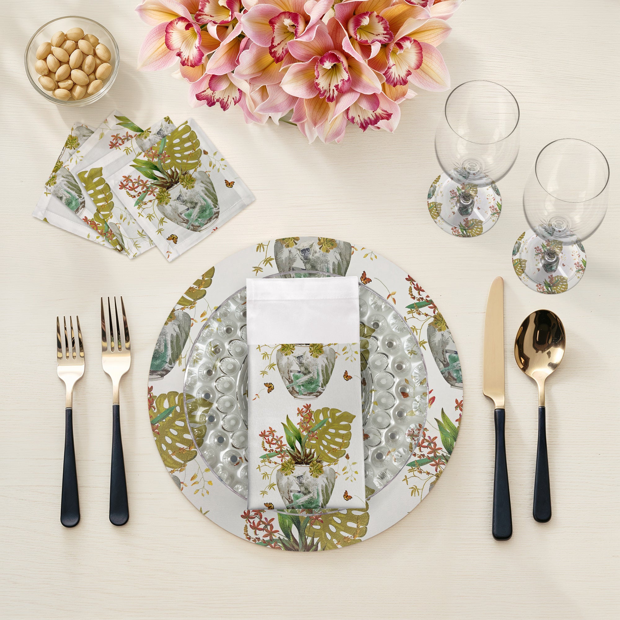 Set de 4 sets de table ronds Monkey Small Jungle Dijon, 16 galets